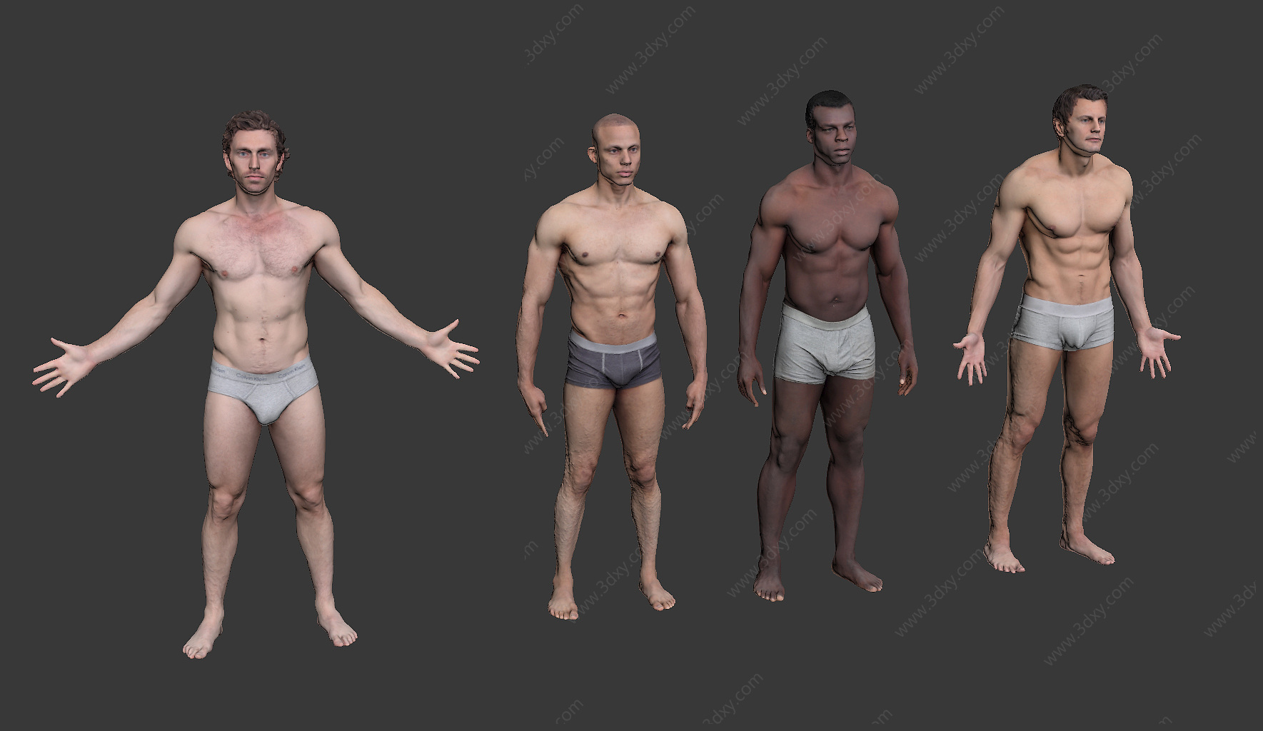 男性裸模合计3D模型