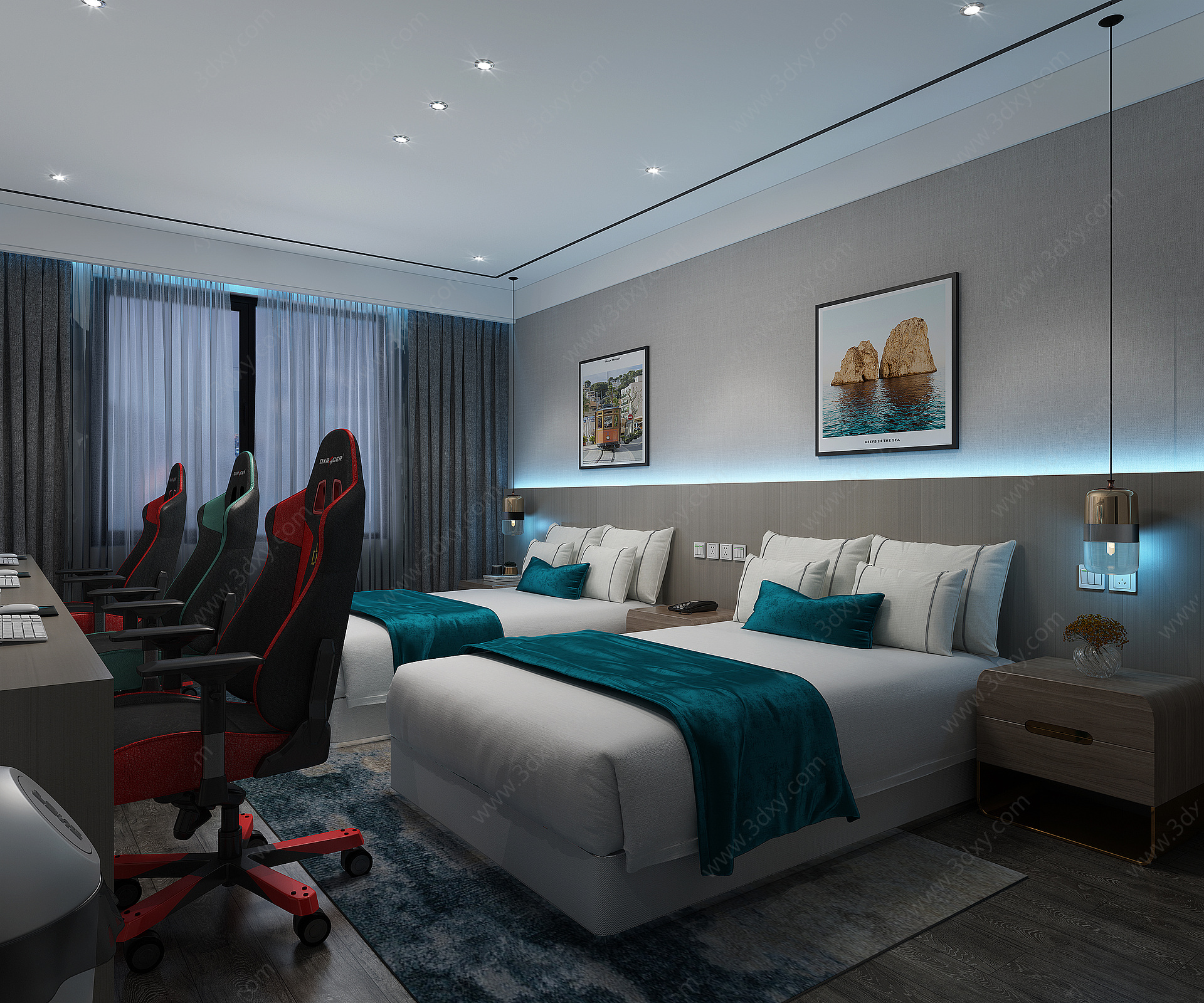 酒店电竞房双人床3D模型