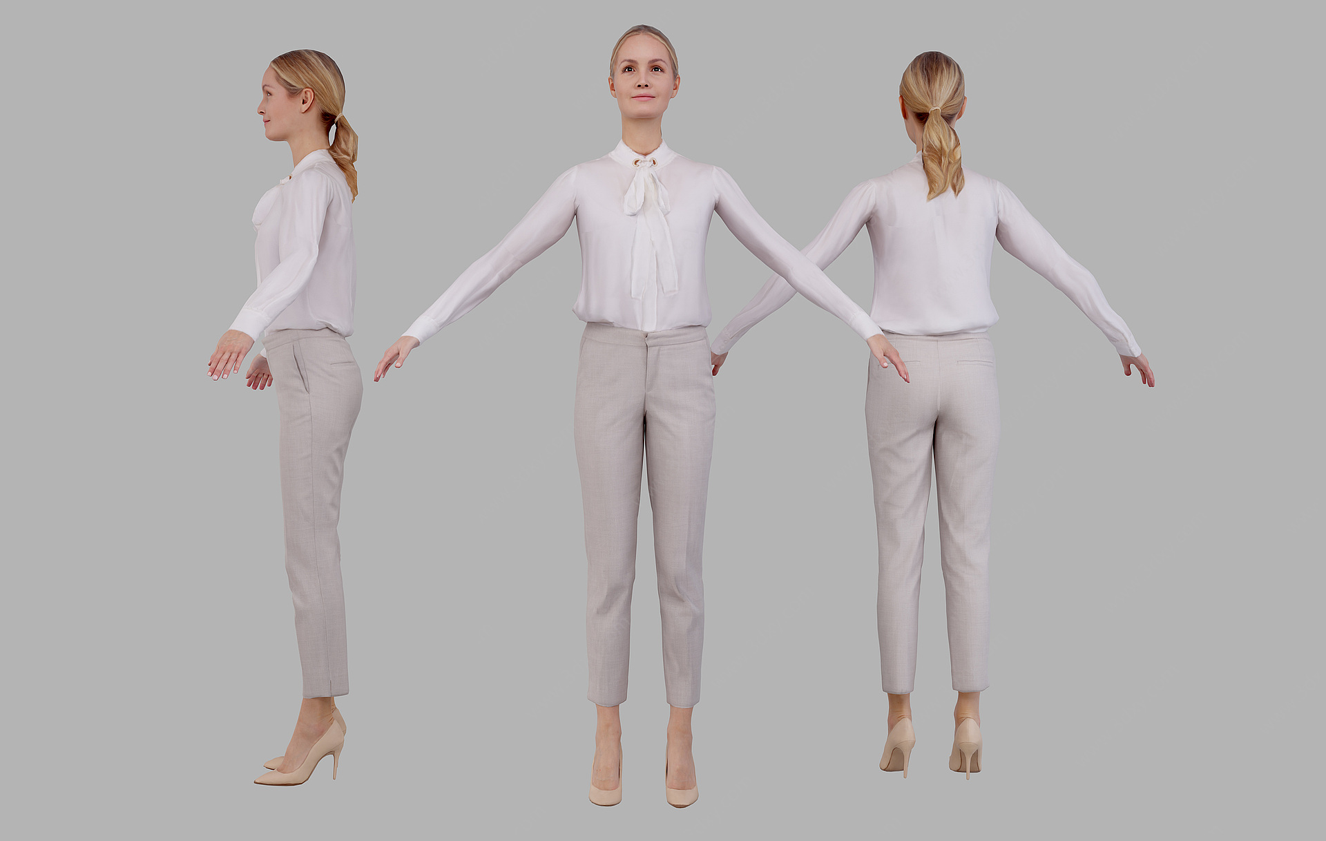商务白衬衫女性人物3D模型