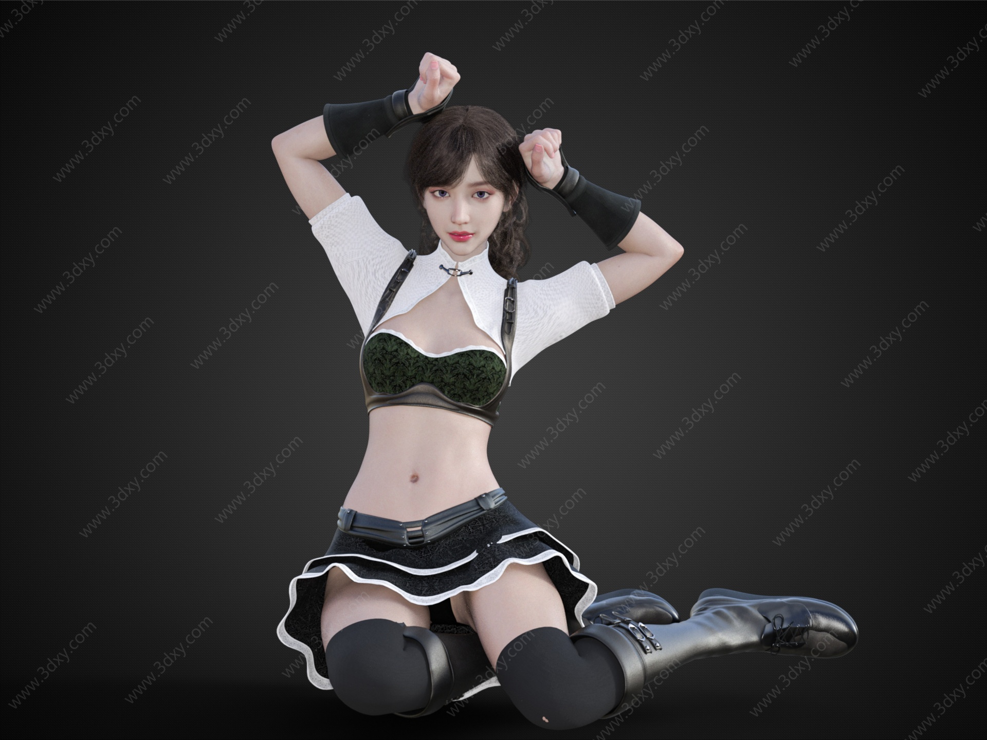 制服女仆装可爱女孩短裙3D模型
