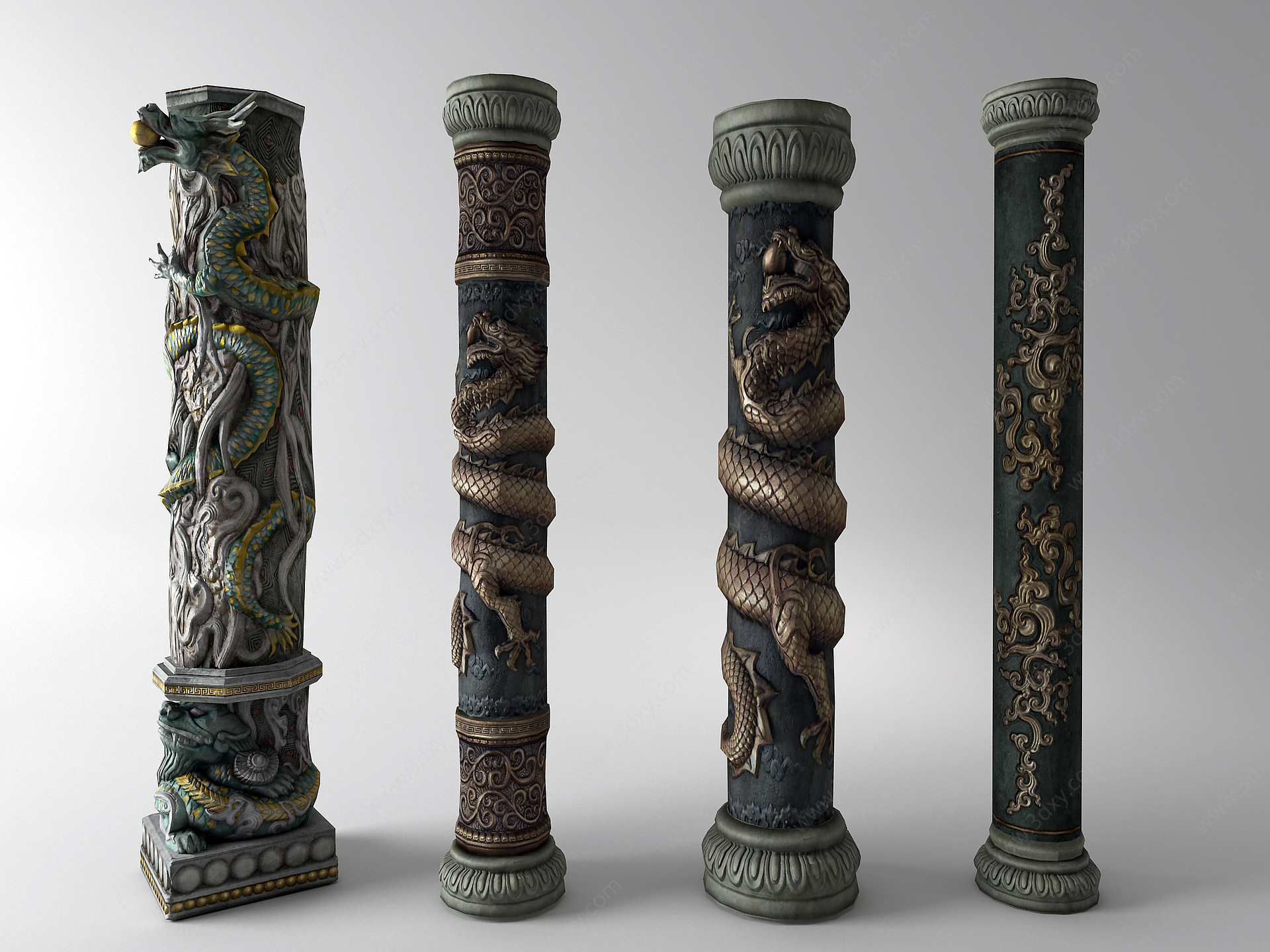 中式龙纹柱子组合3D模型