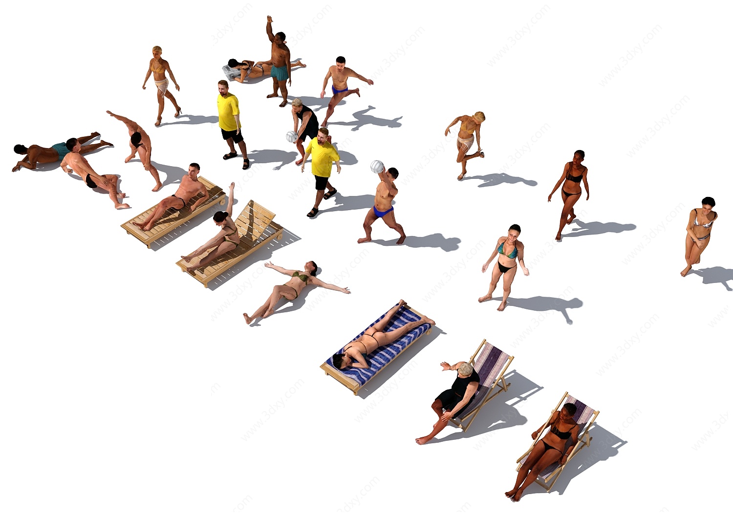 沙滩游泳人物组合3D模型