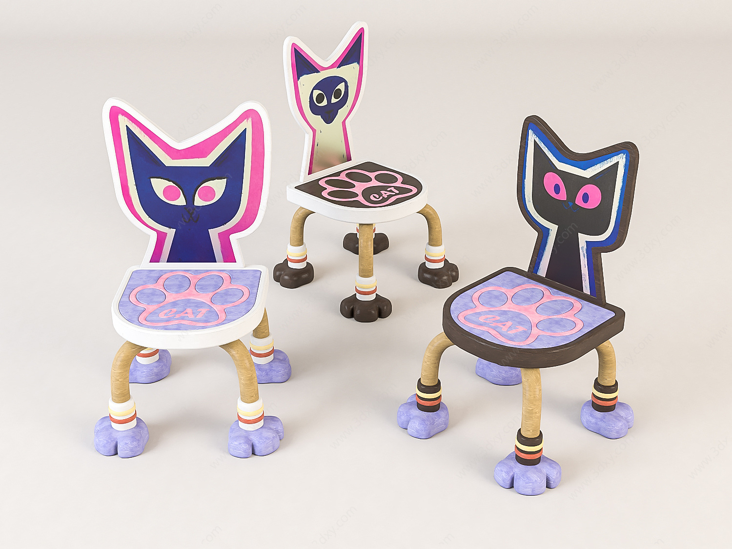 卡通儿童猫咪椅子3D模型
