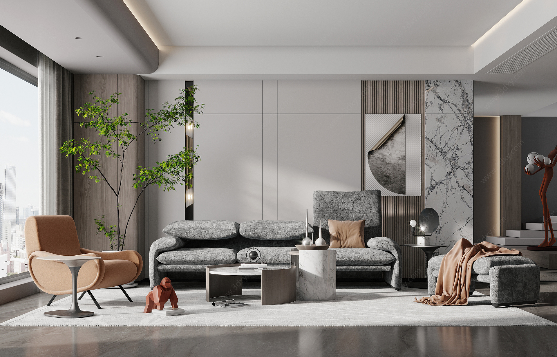 现代别墅客厅3D模型