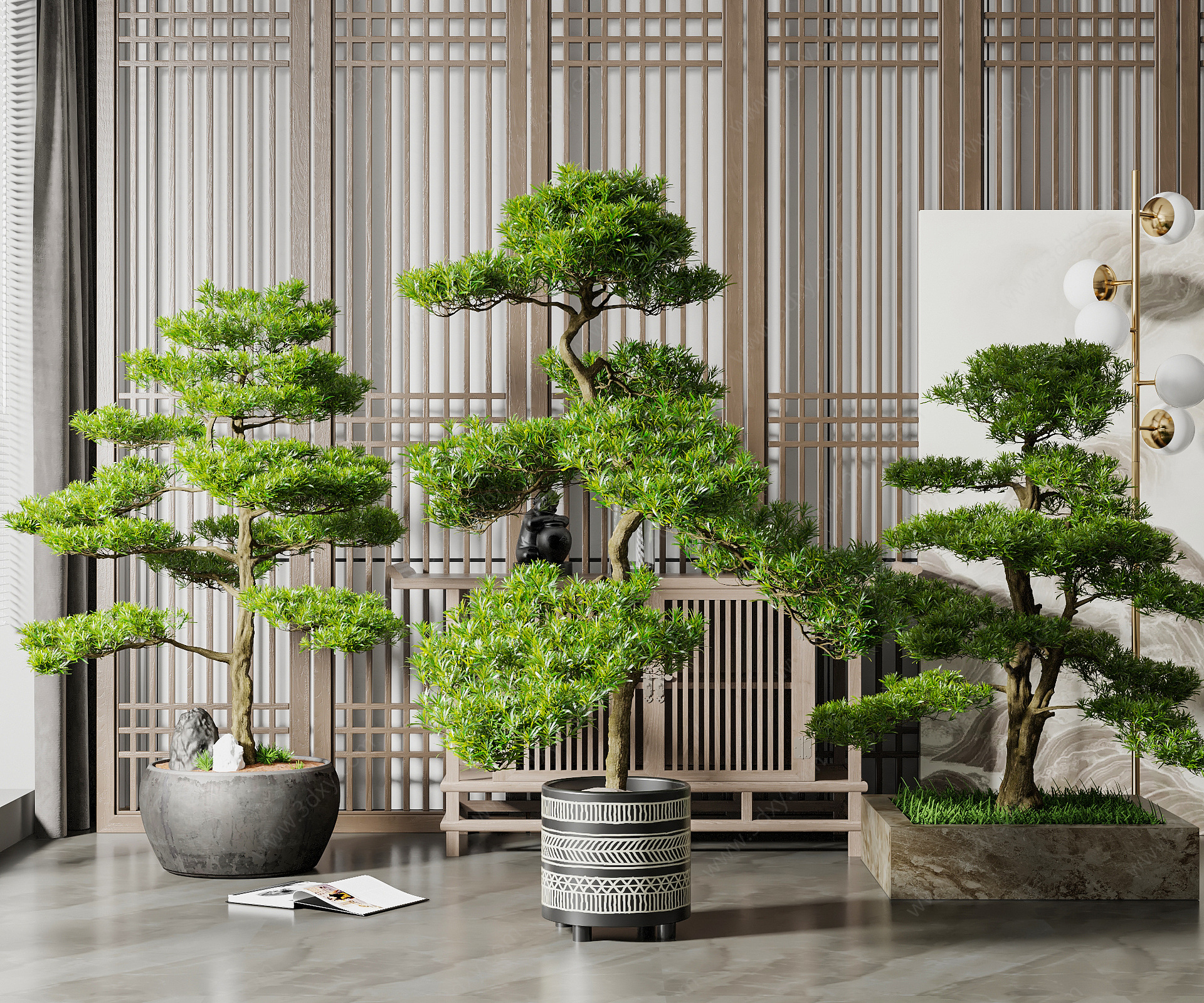 新中式绿植盆栽组合3D模型