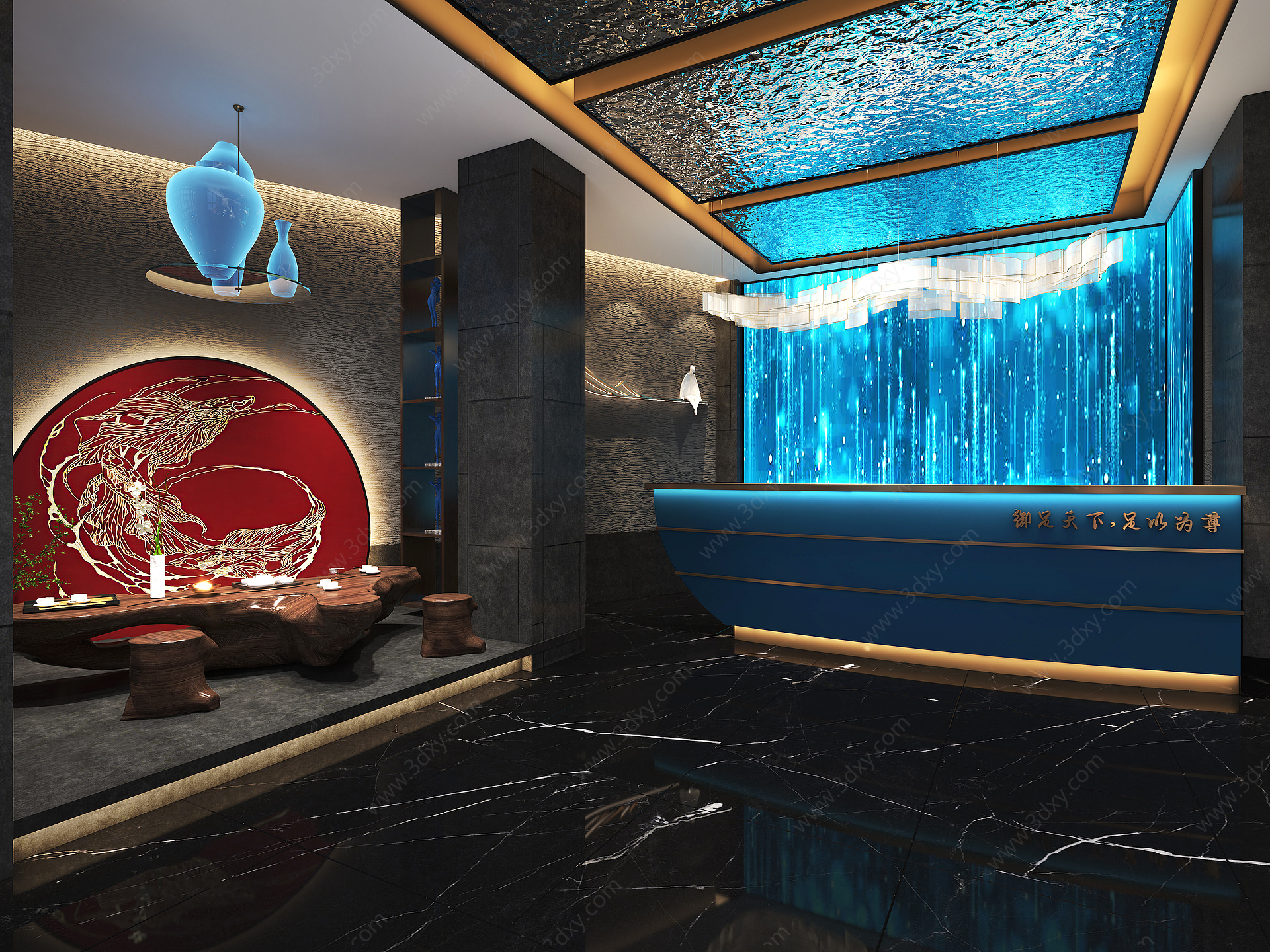 新中式洗浴中心大厅3D模型