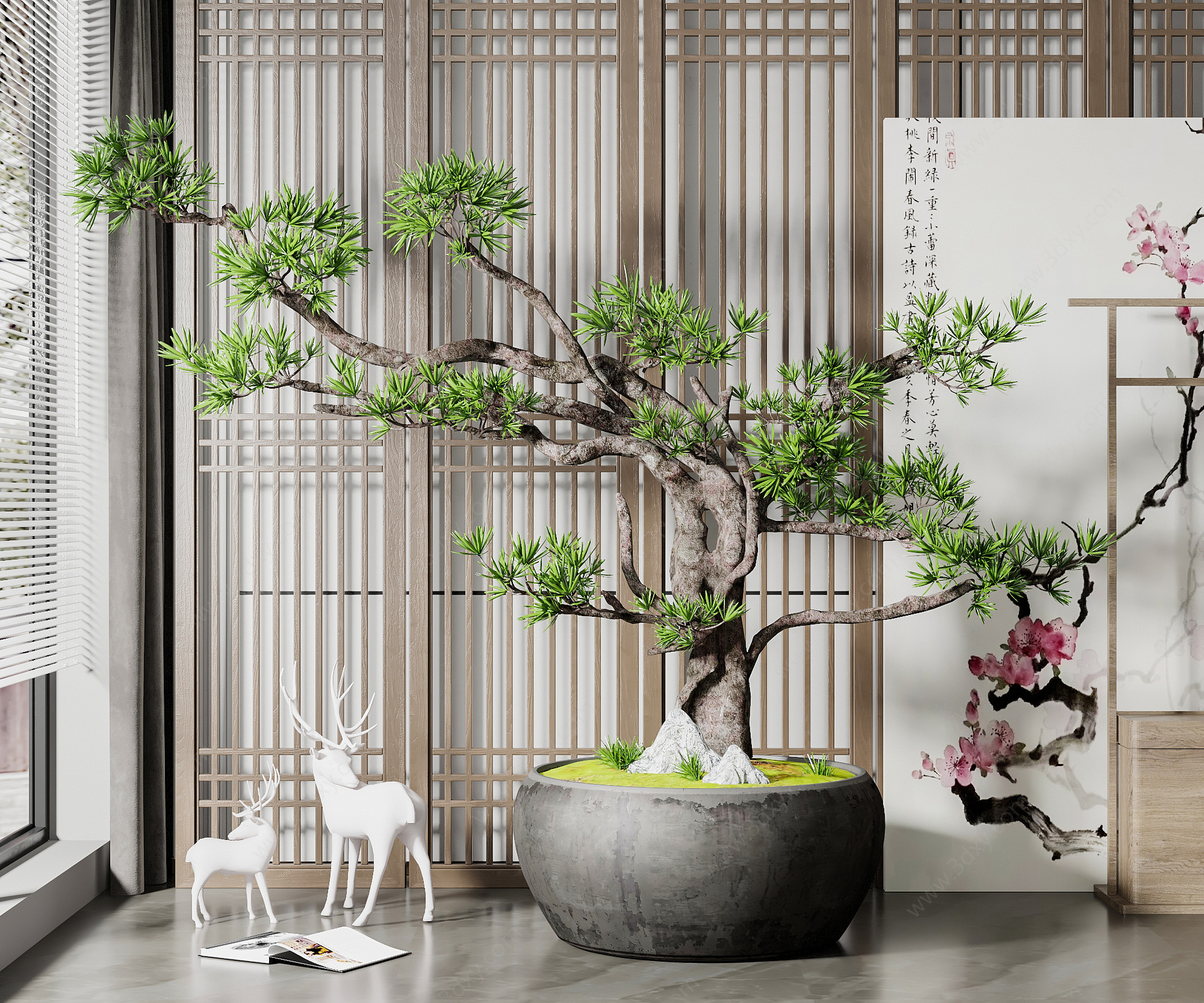 中式绿植盆栽3D模型