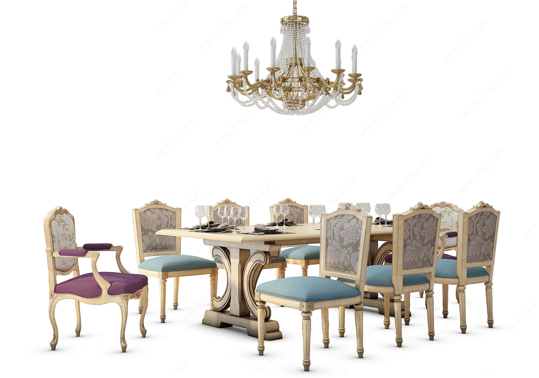 古典欧式法式餐桌椅组合3D模型