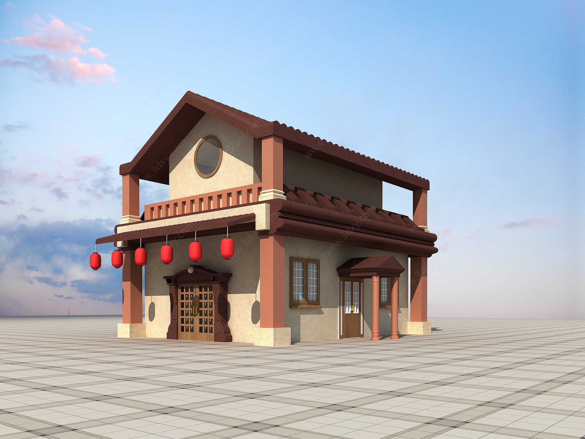 新中式建筑饭店3D模型