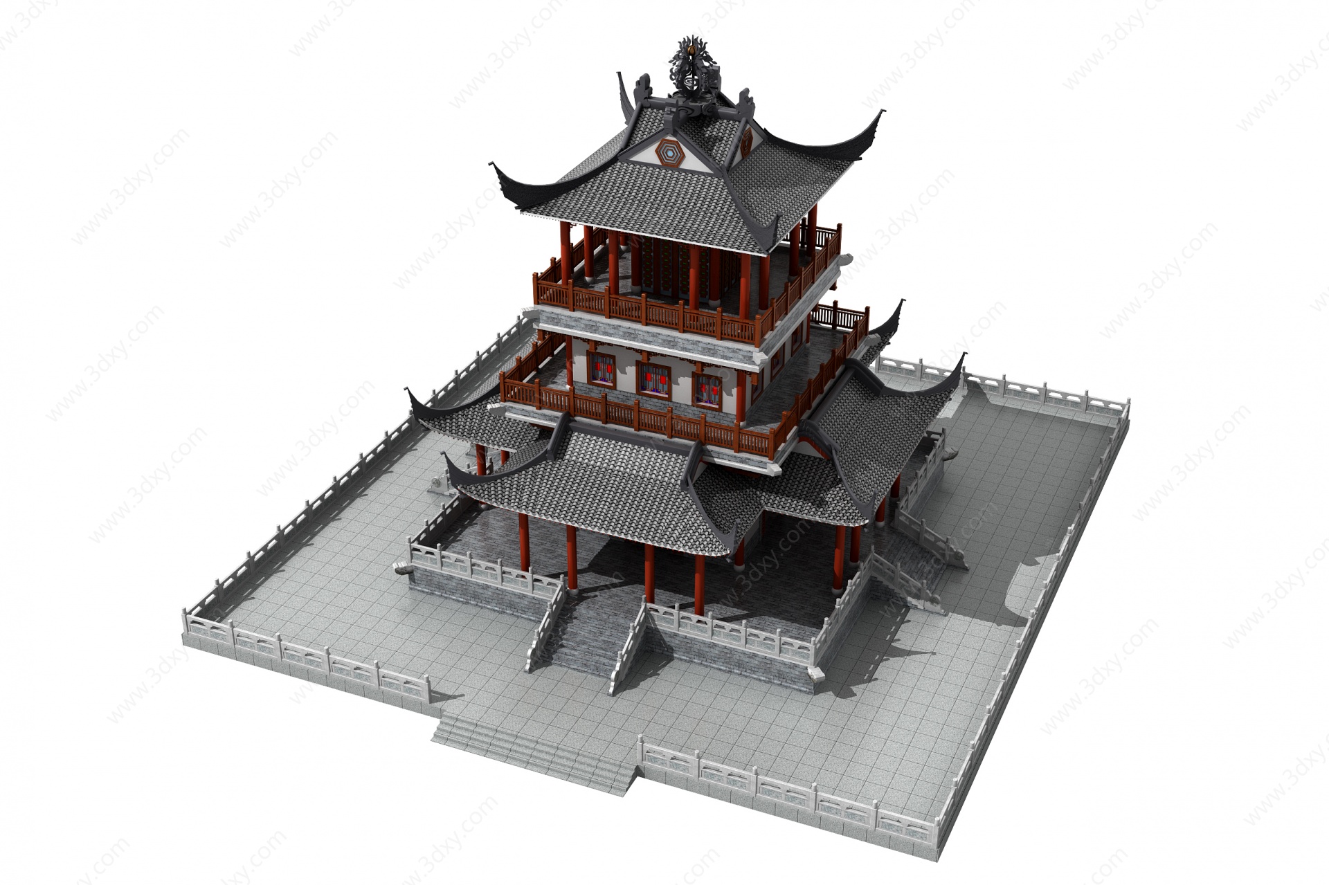 中式古建寺庙舍利殿3D模型