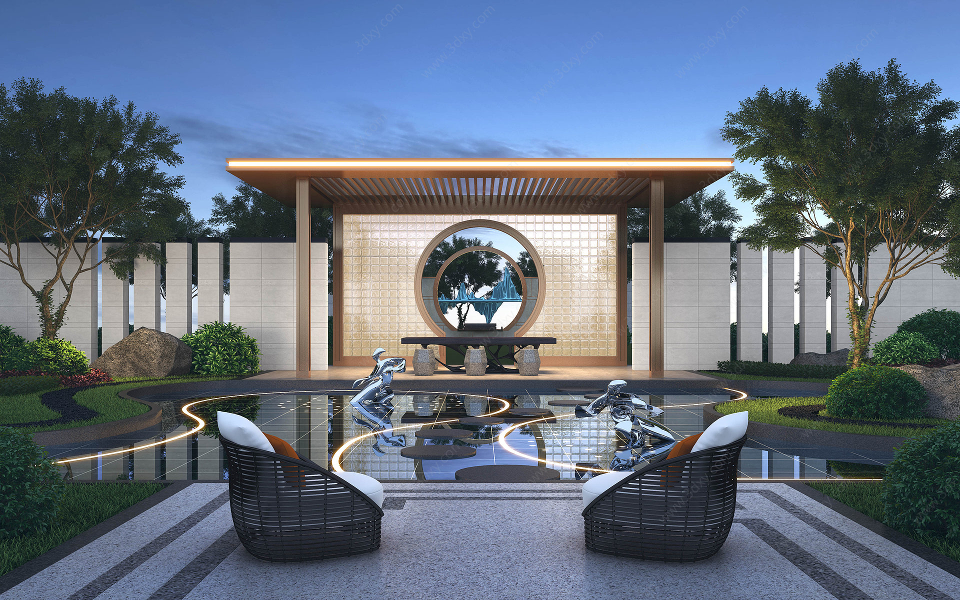 新中式居家庭院3D模型