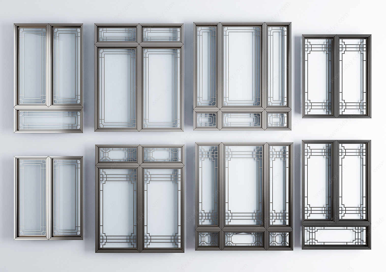 新中式窗户铝合金窗户窗框3D模型