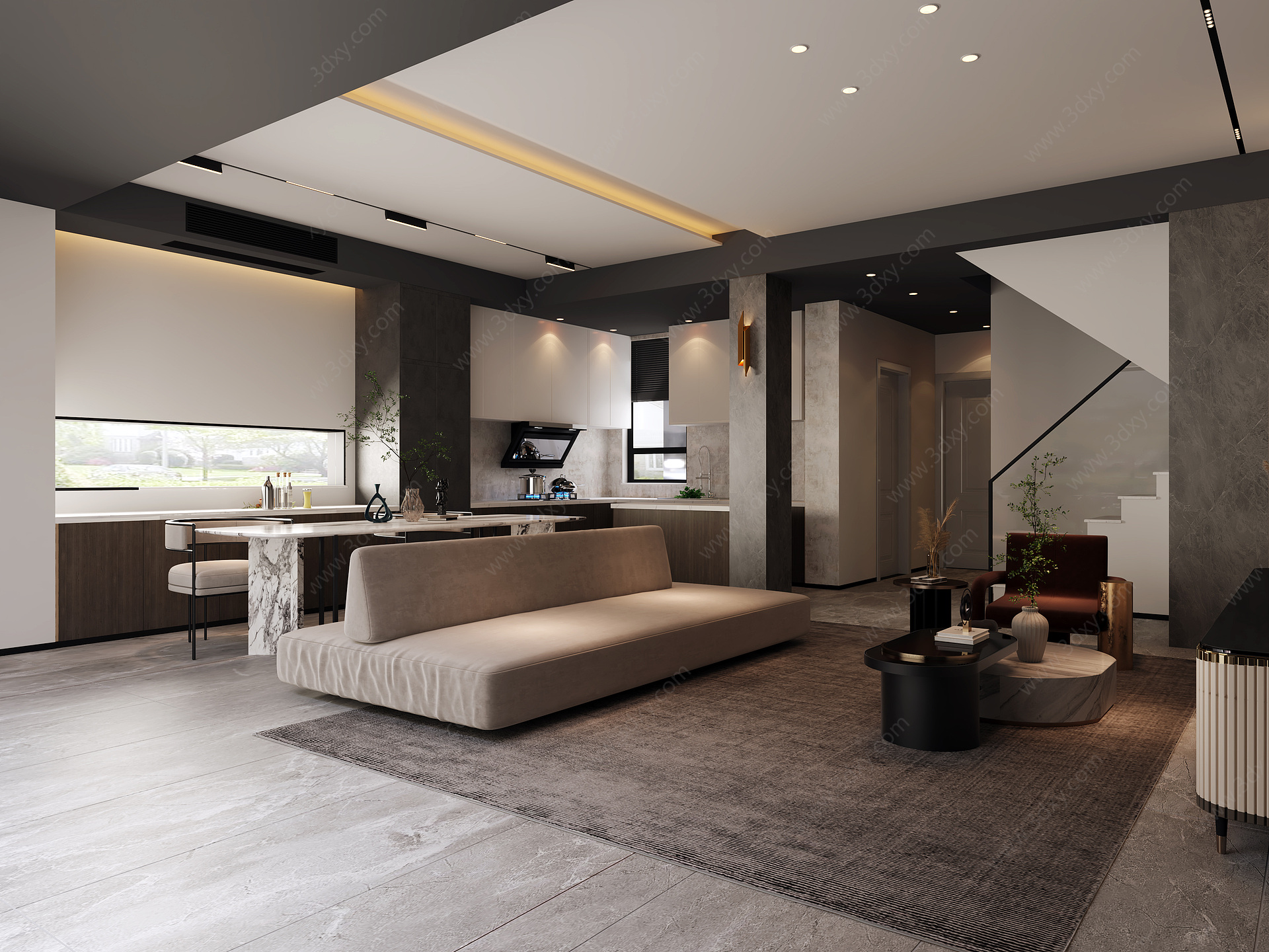 现代别墅客厅3D模型