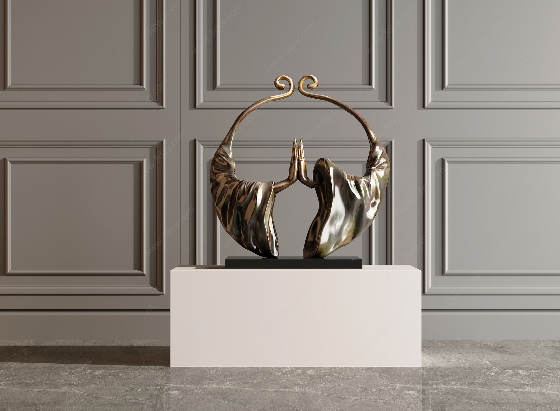 新中式雕塑青铜金箍摆件3D模型