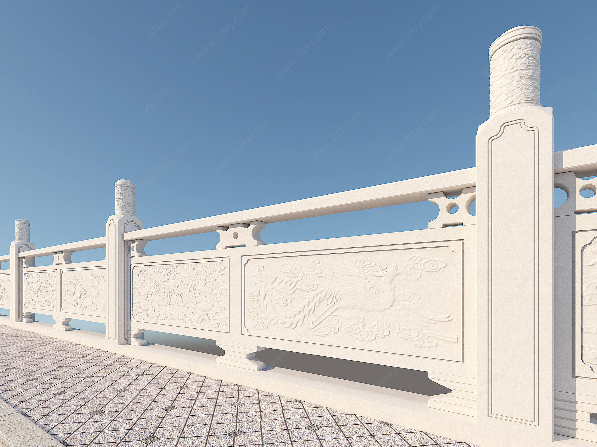 中式建筑构件汉白玉护栏3D模型