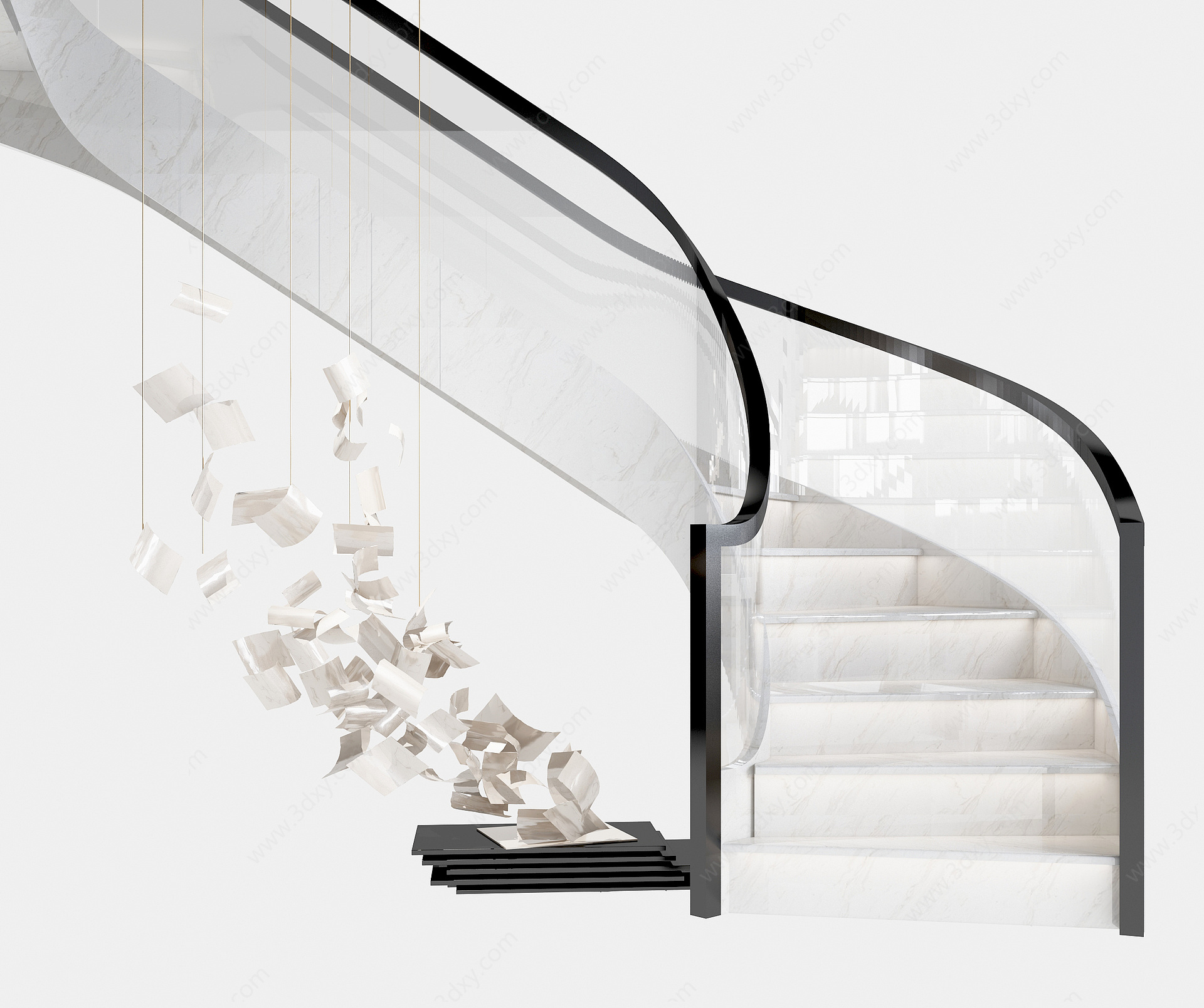 现代轻奢旋转楼梯扶手雕塑3D模型
