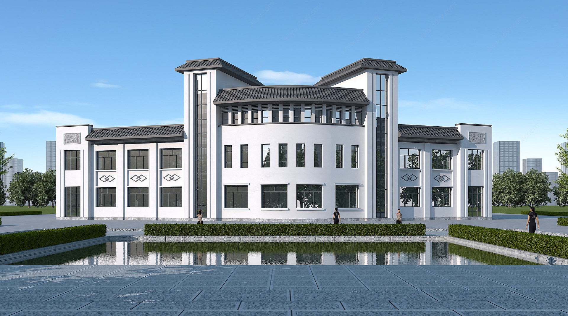 新中式单体建筑办公楼3D模型