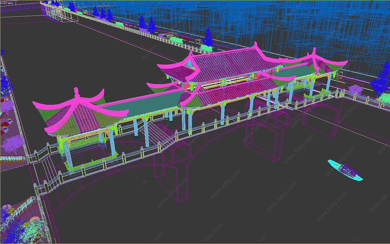 中式桥古建桥廊桥3D模型
