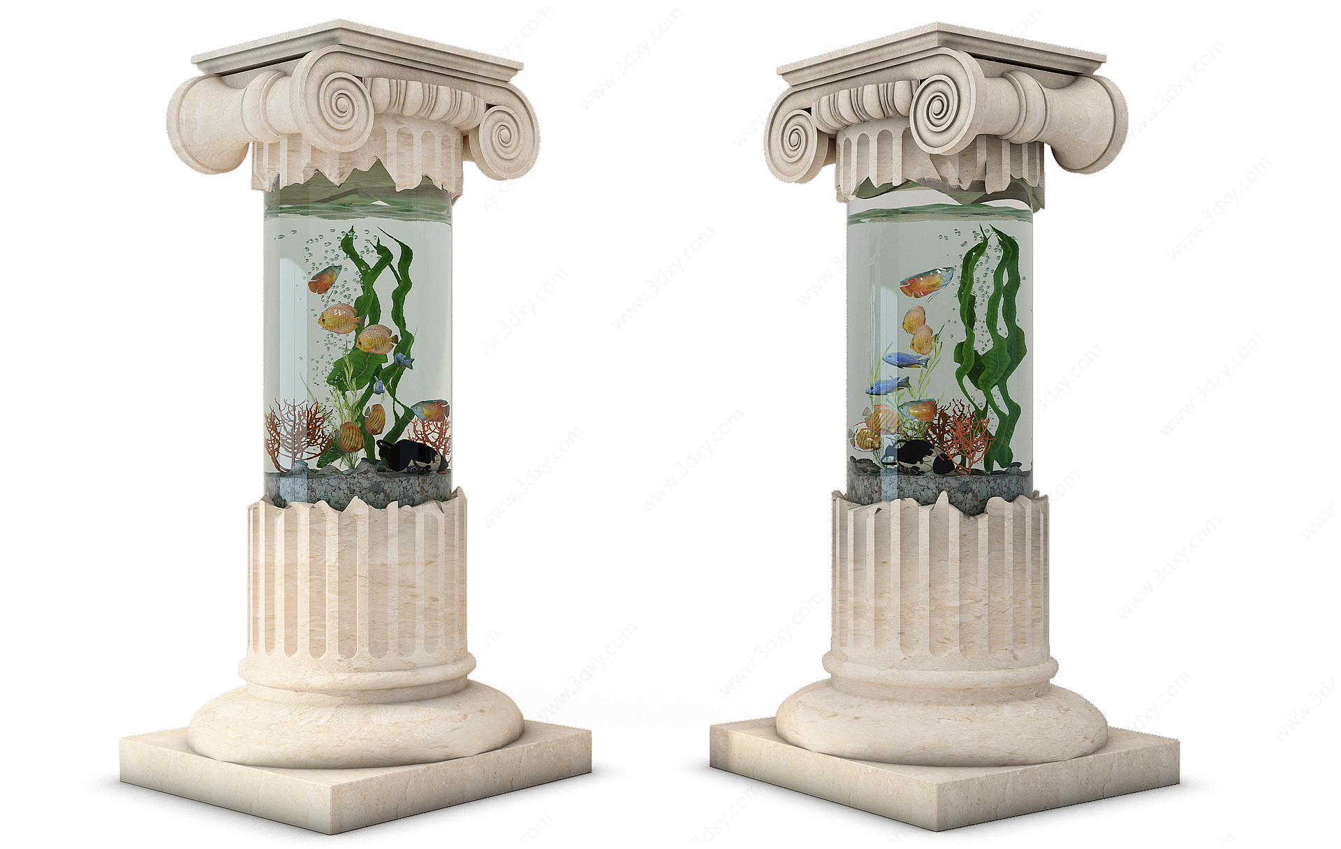 现代罗马柱鱼缸3D模型