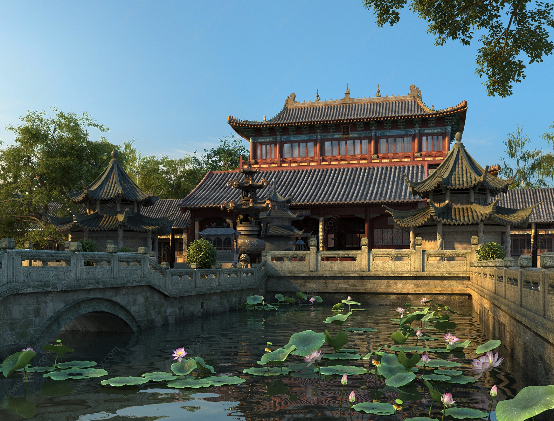 中式古建大殿寺庙灵隐寺3D模型