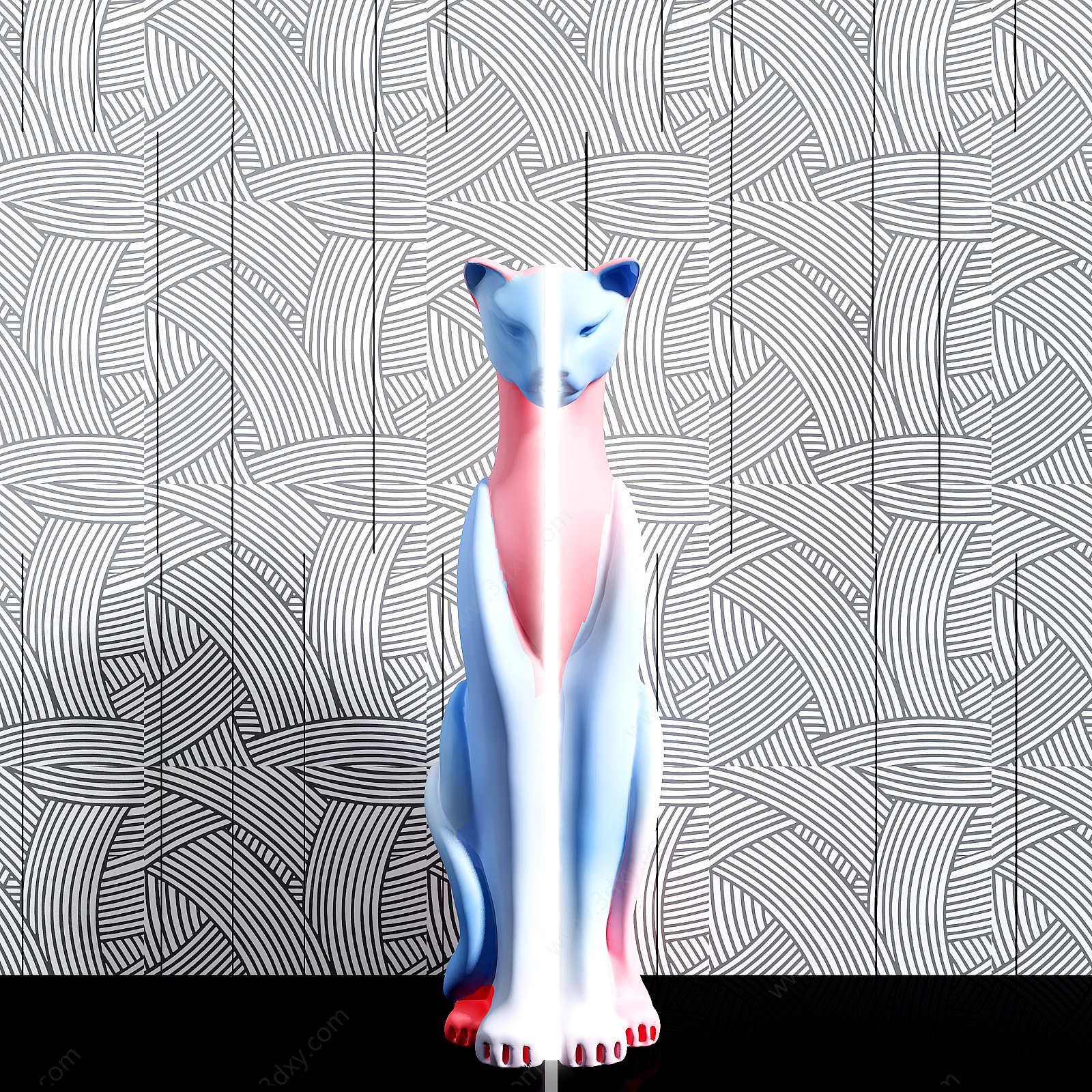 现代彩绘动物雕塑摆件3D模型