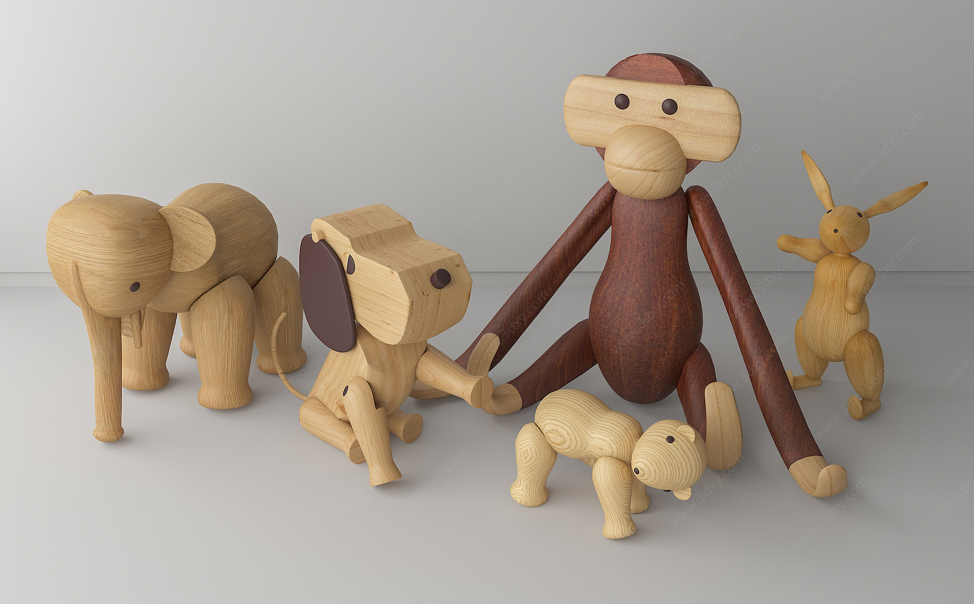 儿童实木动物玩具木偶3D模型
