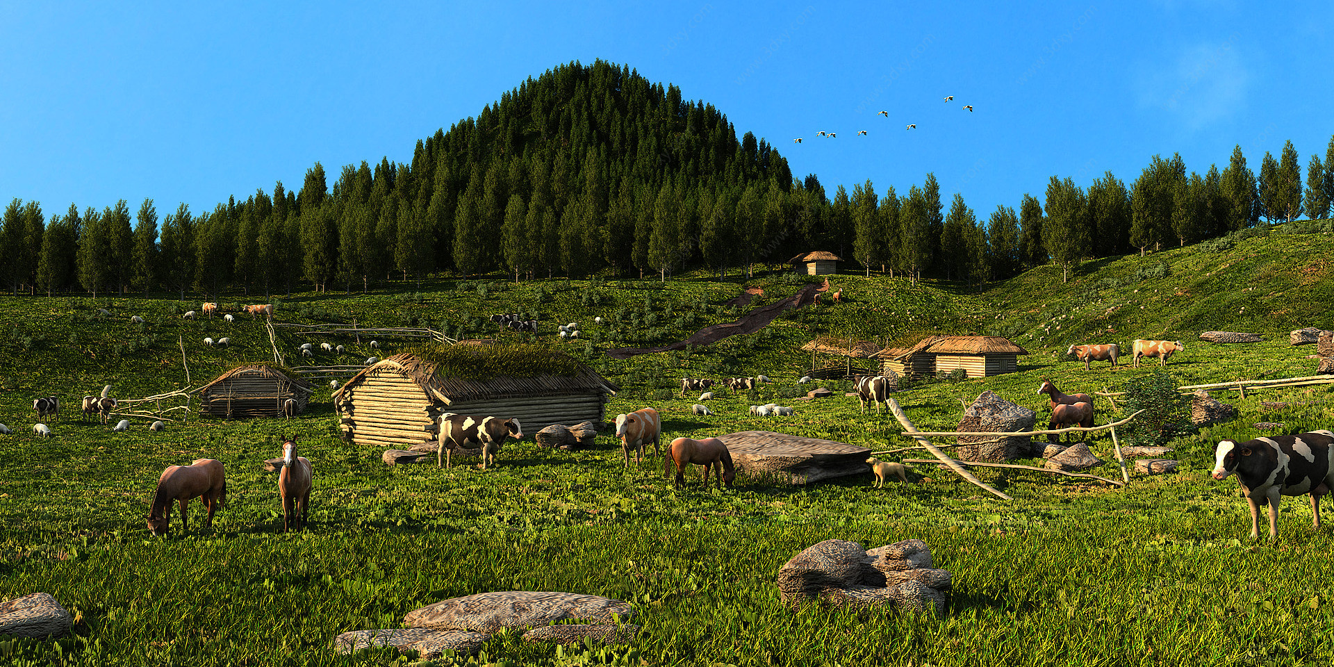 草原牧场生态牧场3D模型
