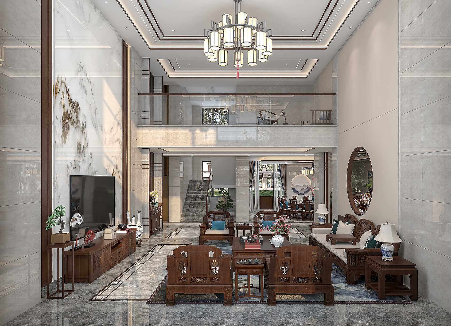 中式别墅客厅3D模型