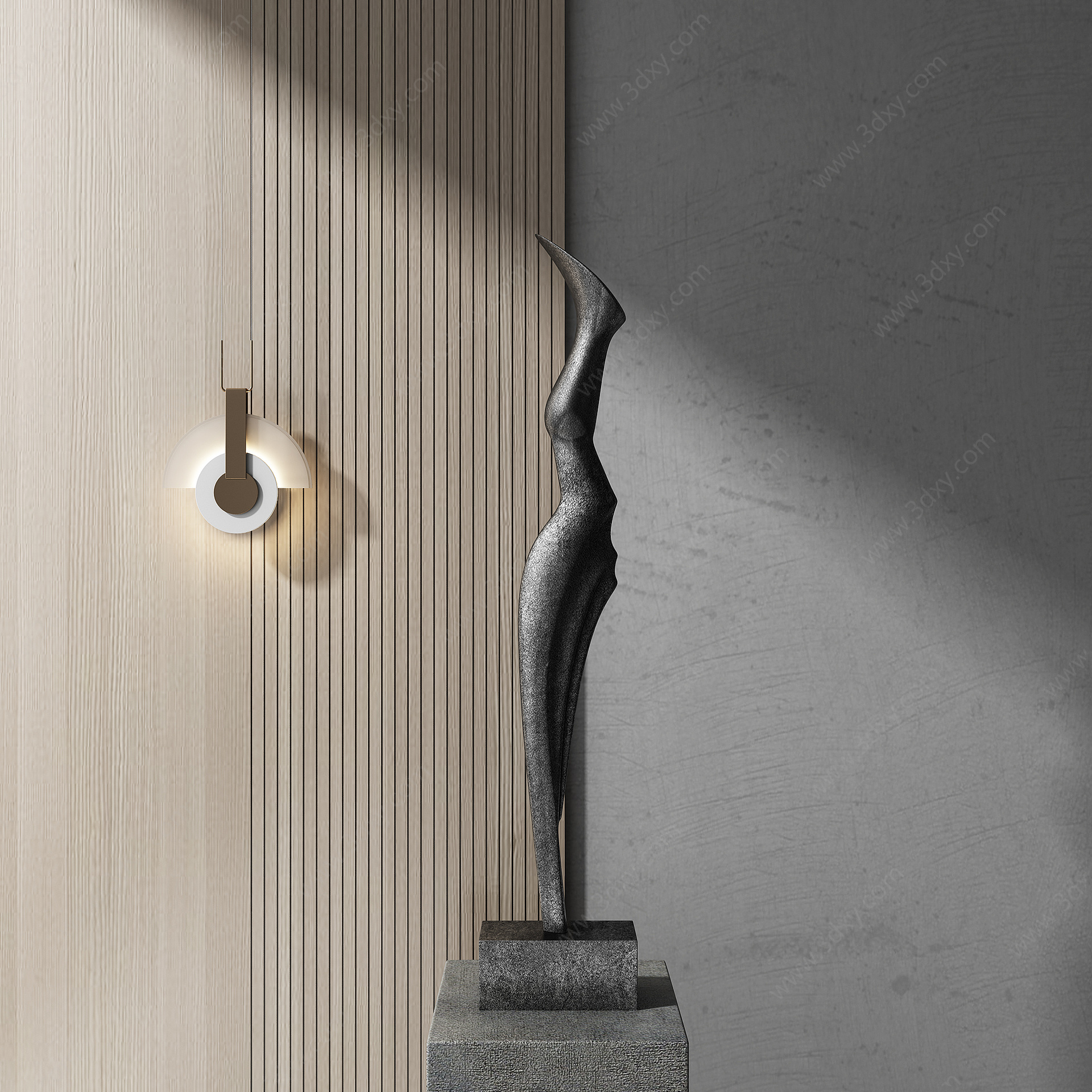 现代金属雕塑吊灯组合3D模型