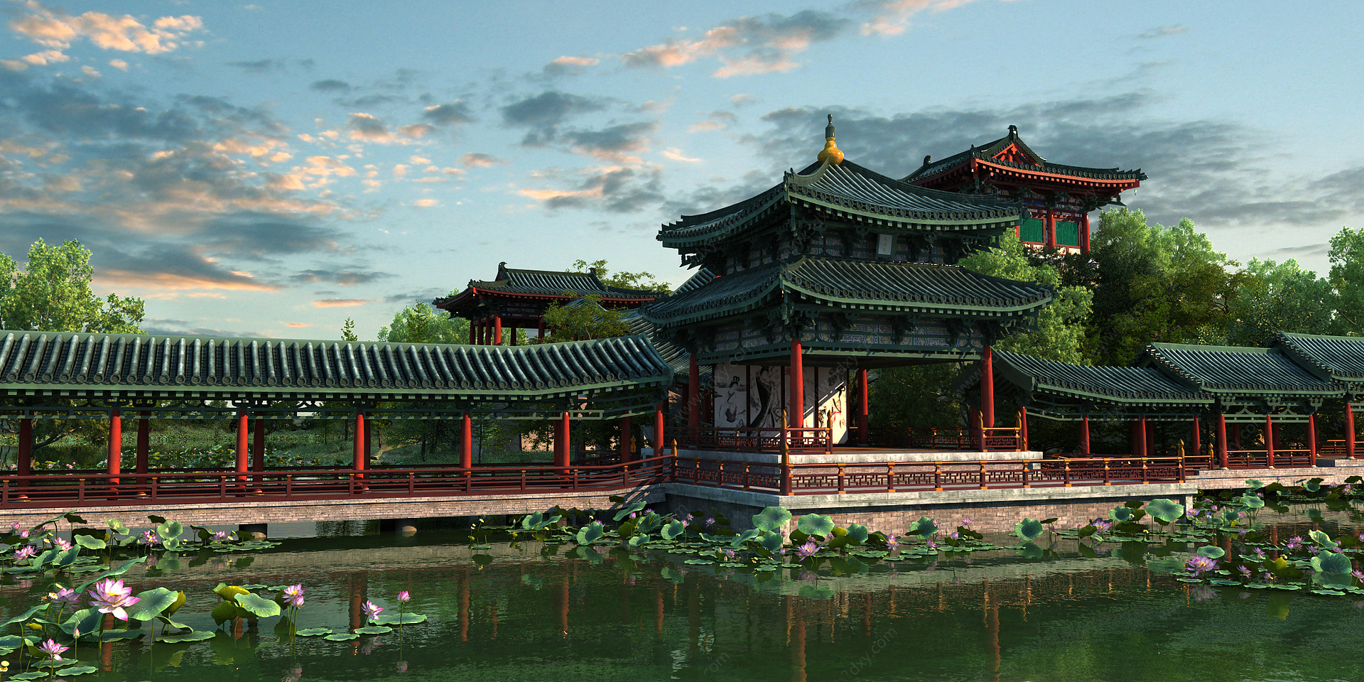 中式古建亭廊3D模型