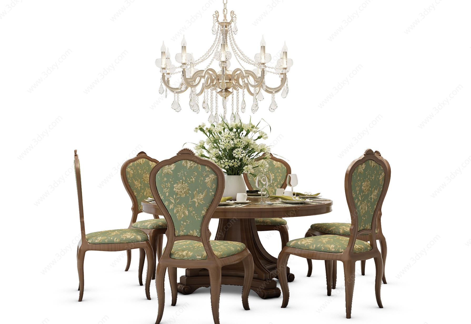 欧式古典餐桌椅组合圆桌3D模型