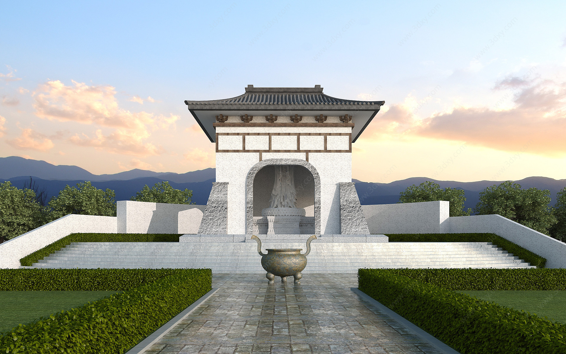 中式观音庙3D模型