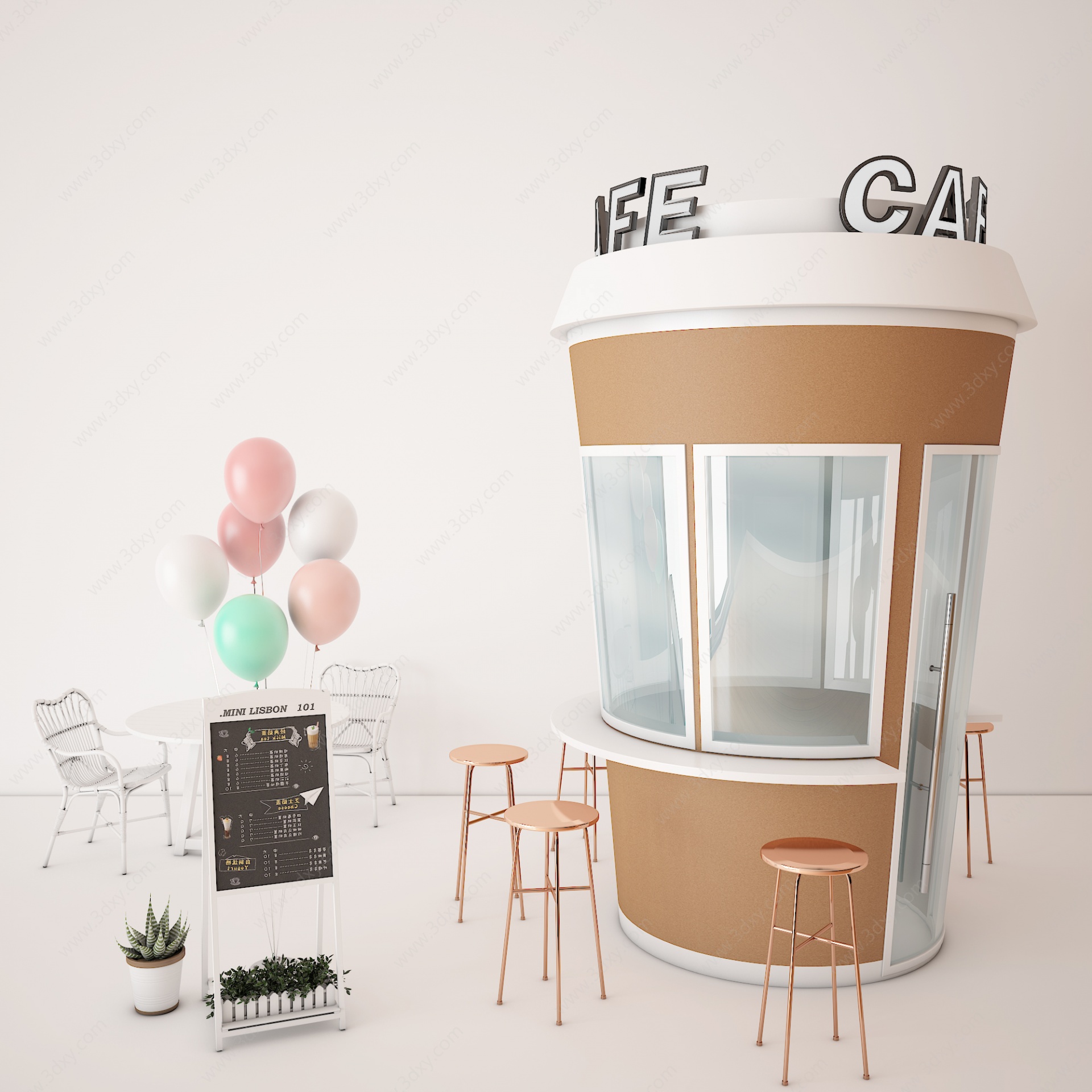 现代售货亭快餐店房子3D模型