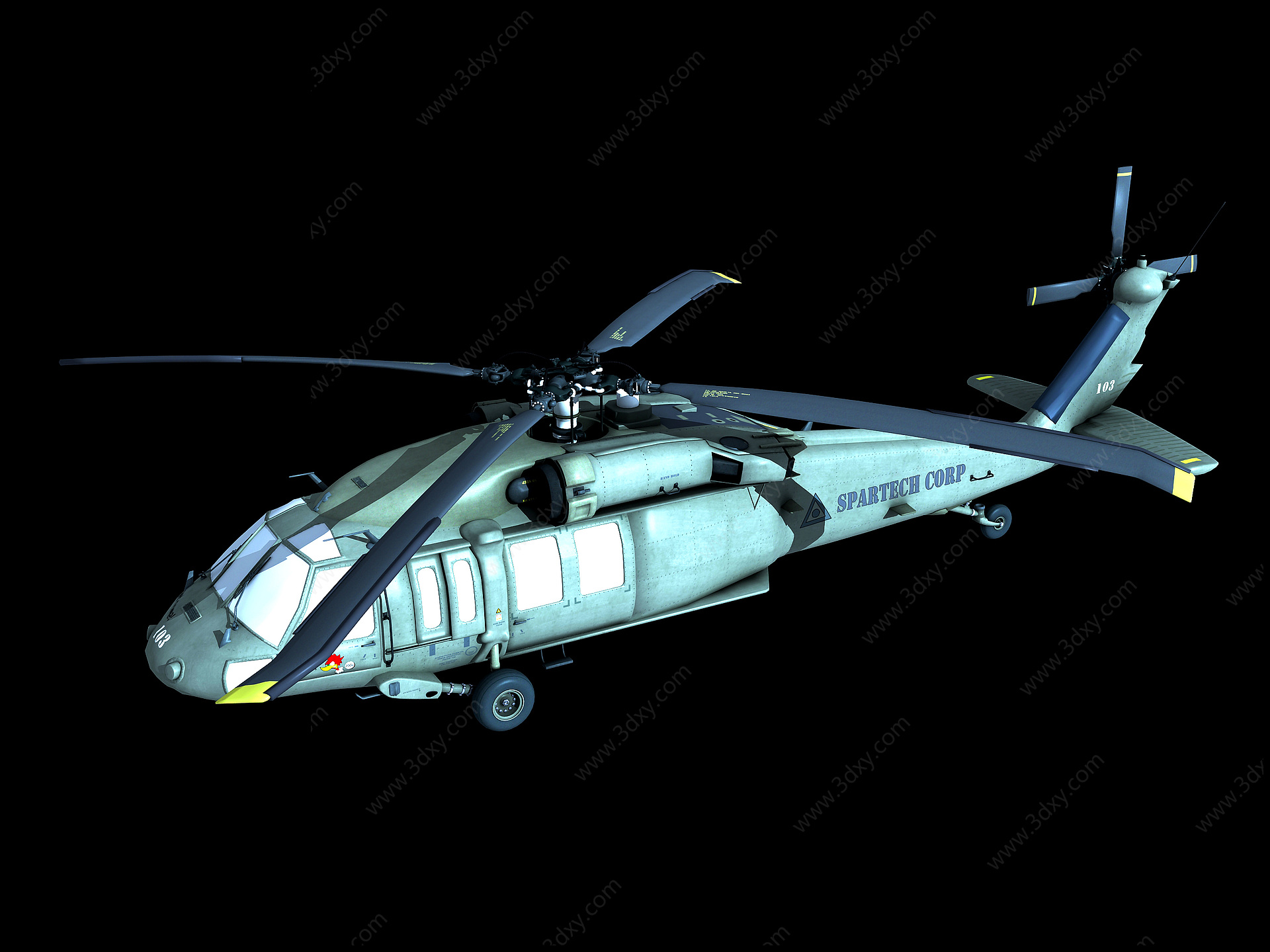 工业风军用直升机3D模型