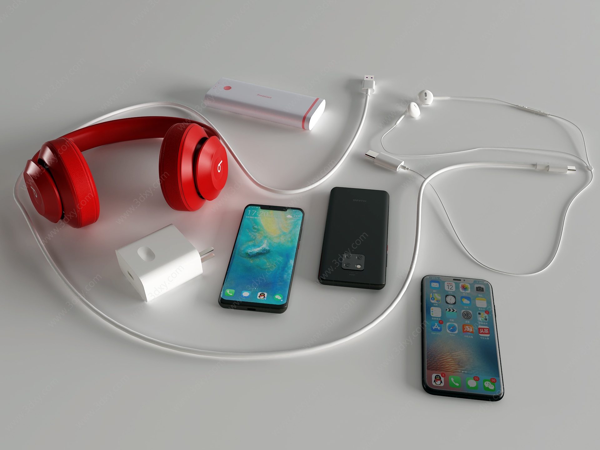 现代手机数据线耳机3D模型