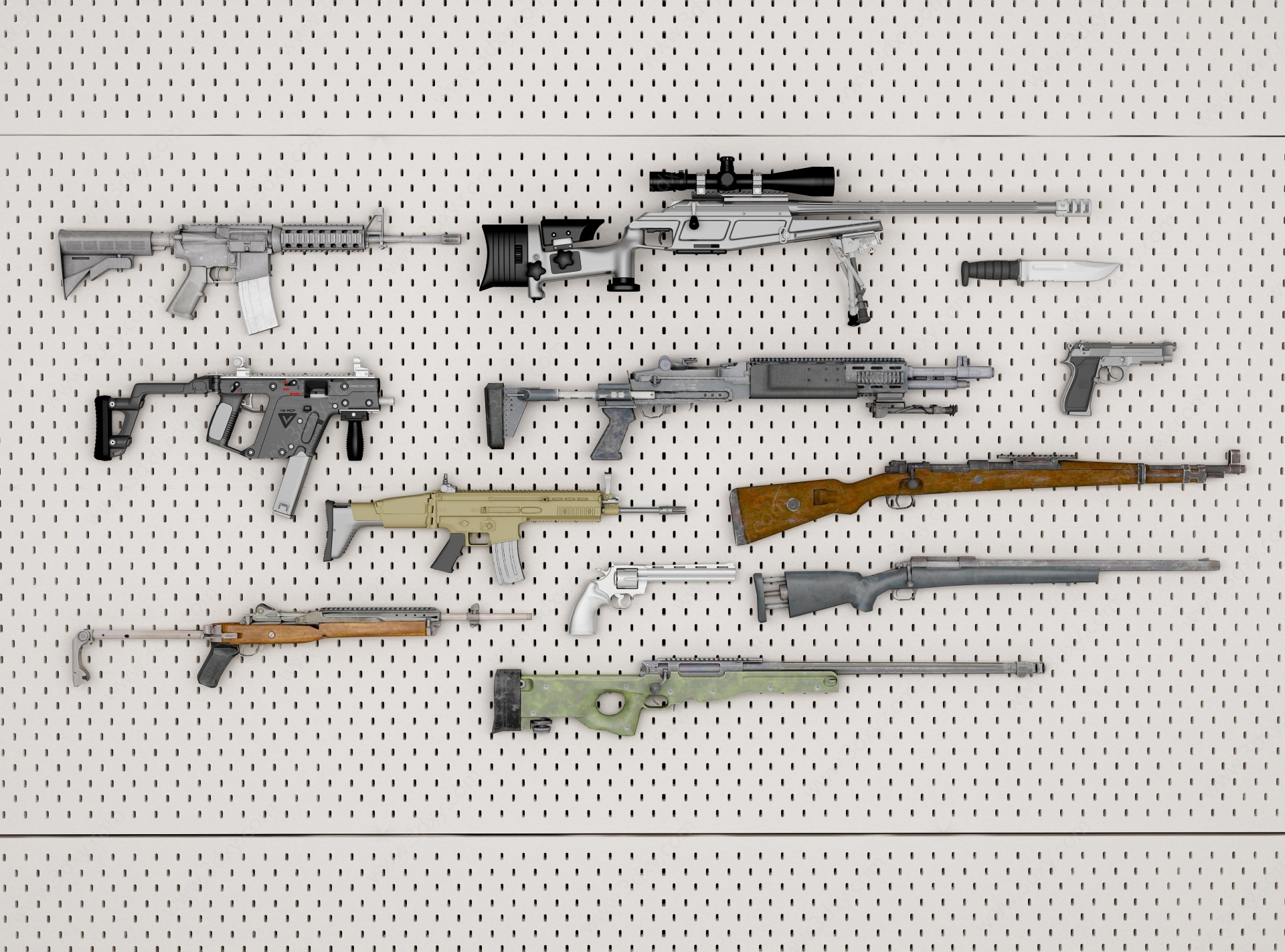 现代武器墙狙击枪步枪3D模型