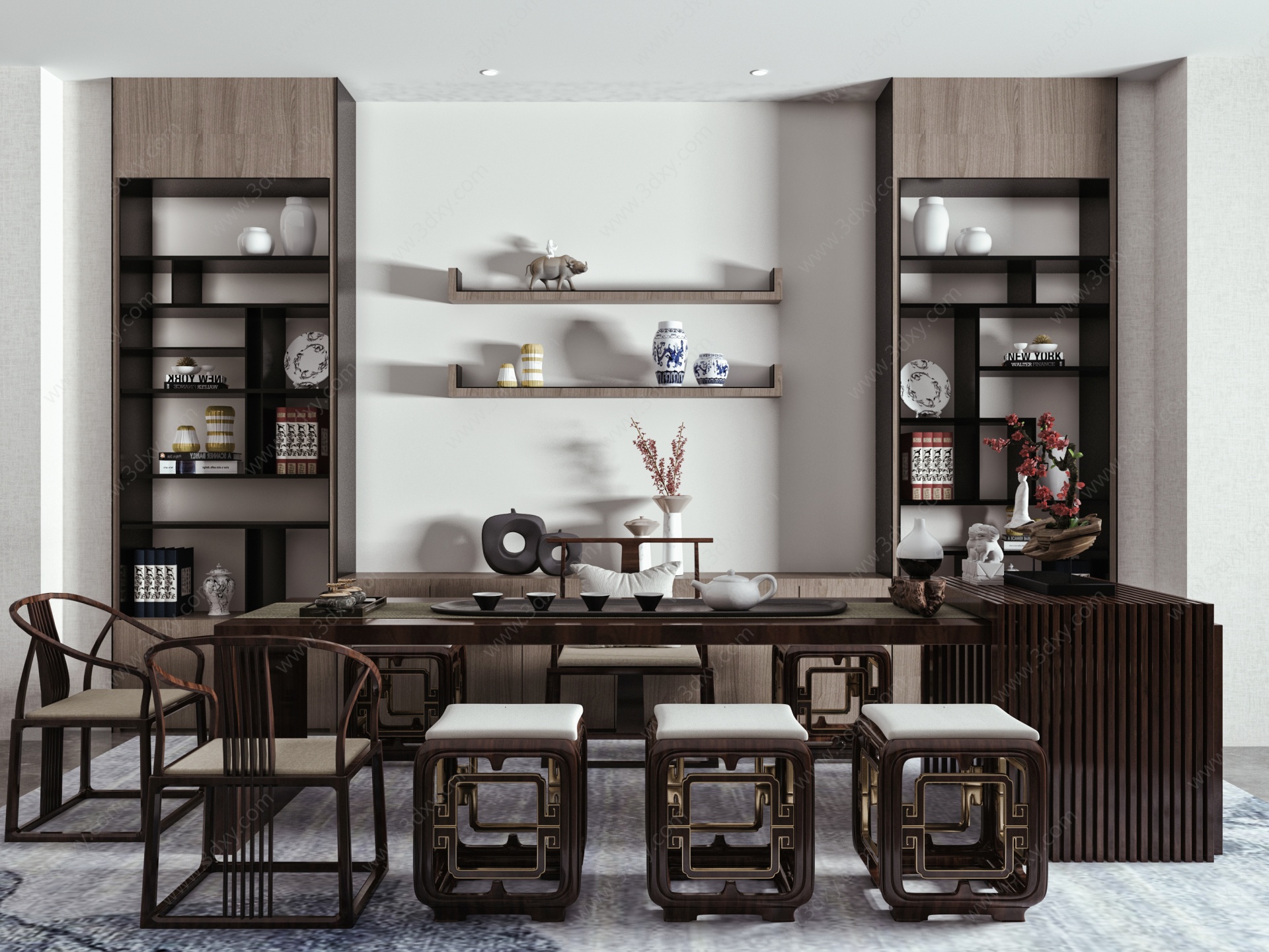 新中式茶室茶桌椅组合茶桌3D模型