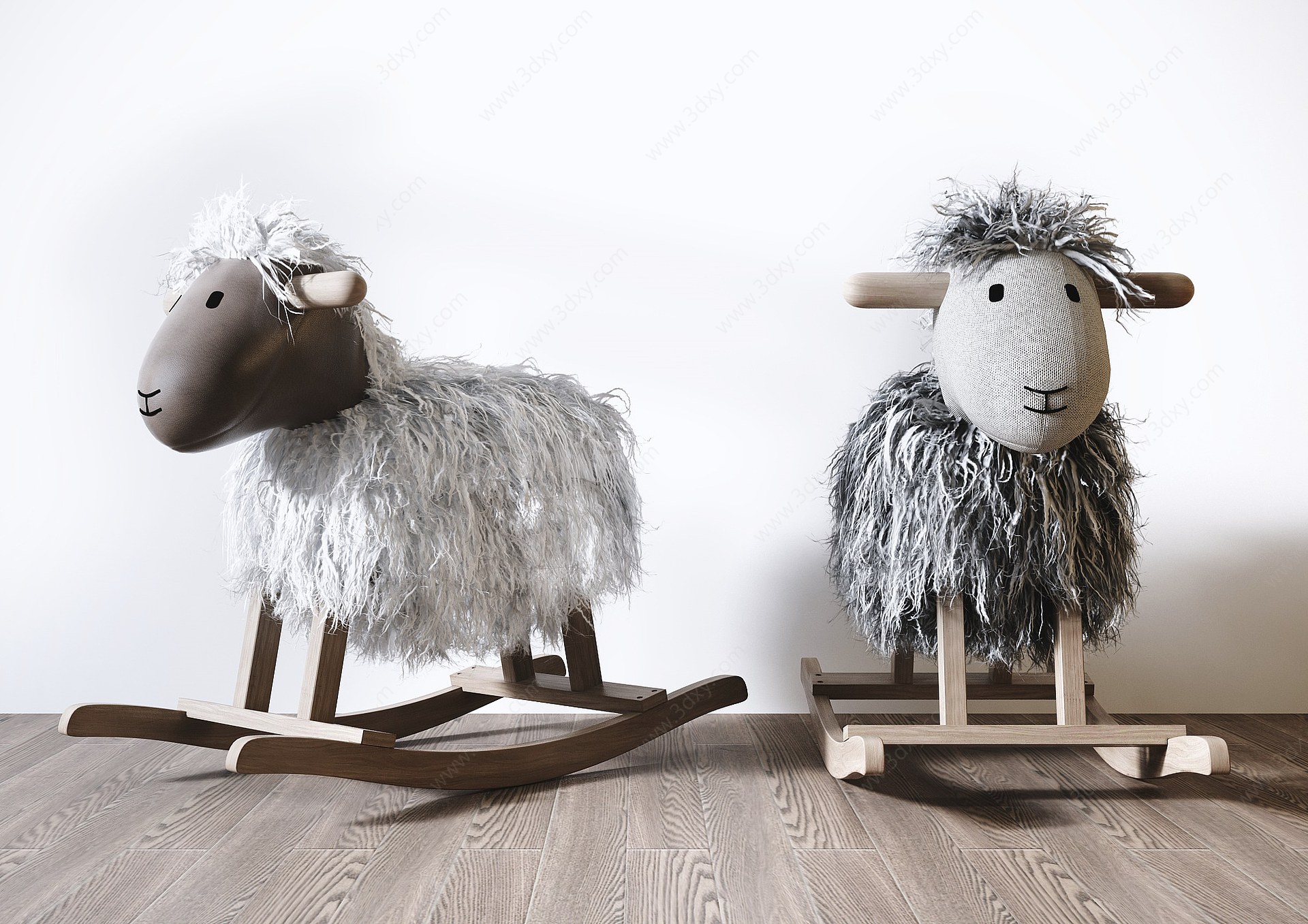 北欧儿童绵羊木马摇椅3D模型