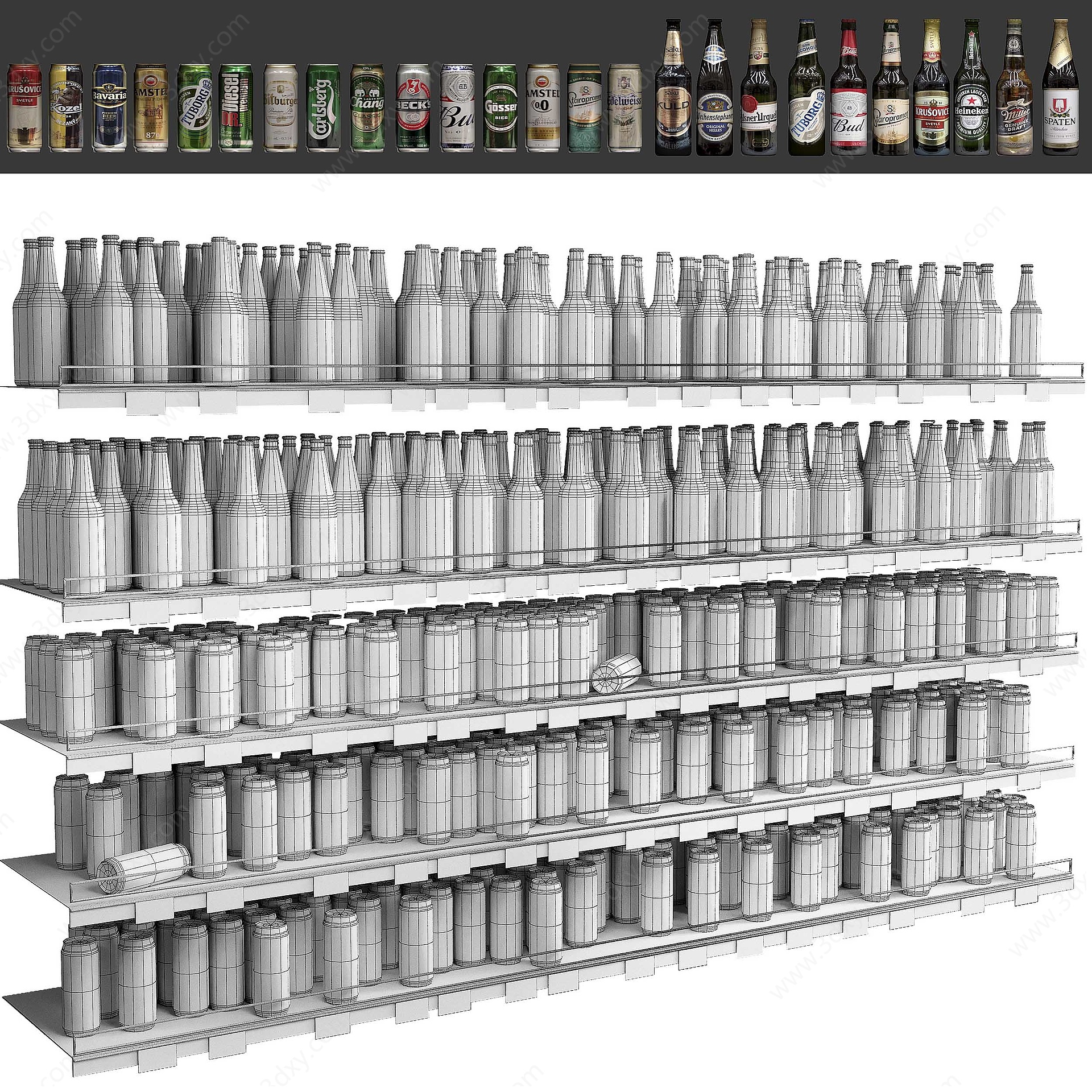 现代超市啤酒货架3D模型