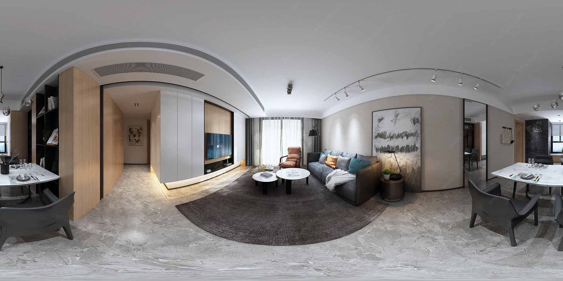 全景模型现代客厅卧室3D模型