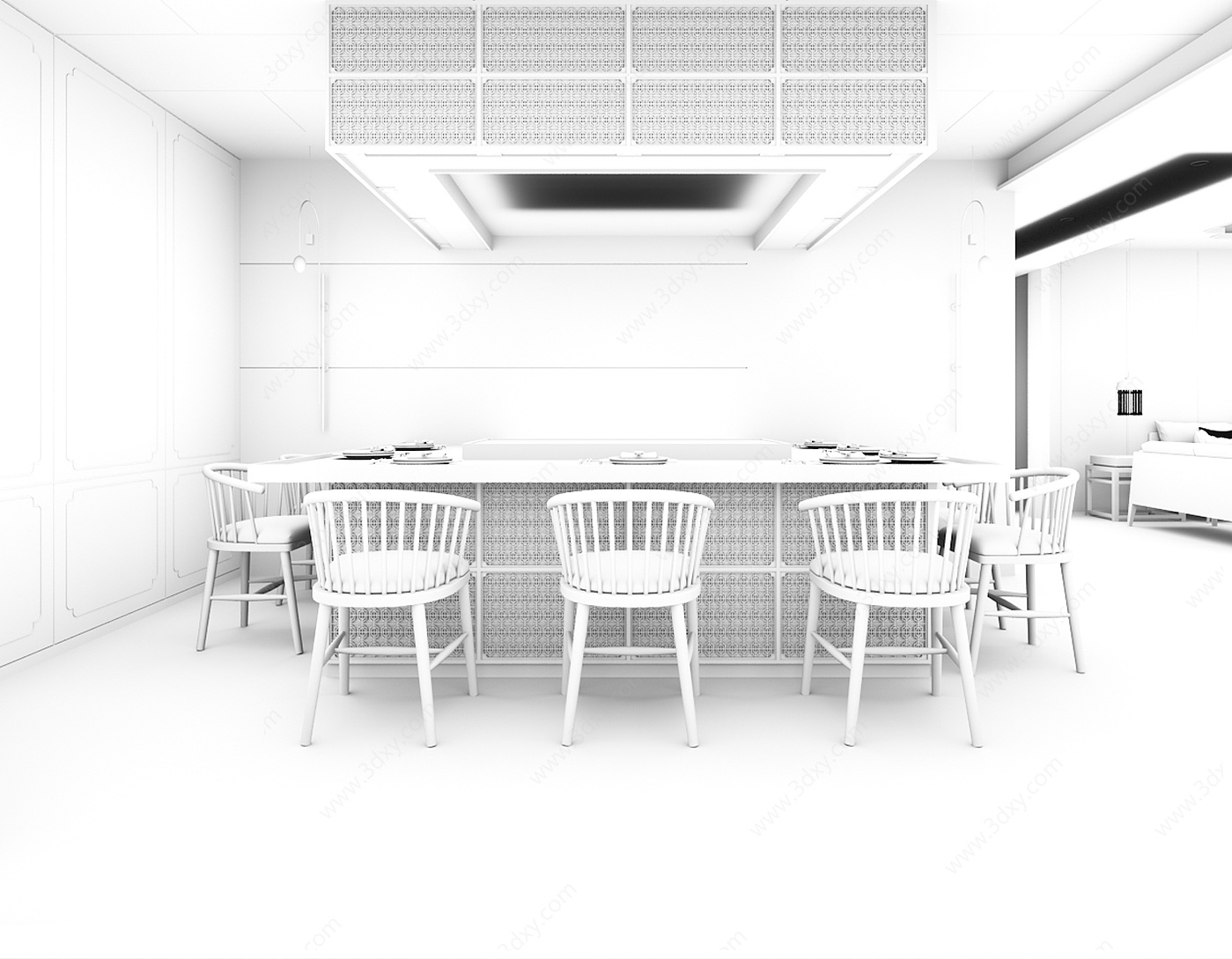 中式餐厅沙发组合3D模型