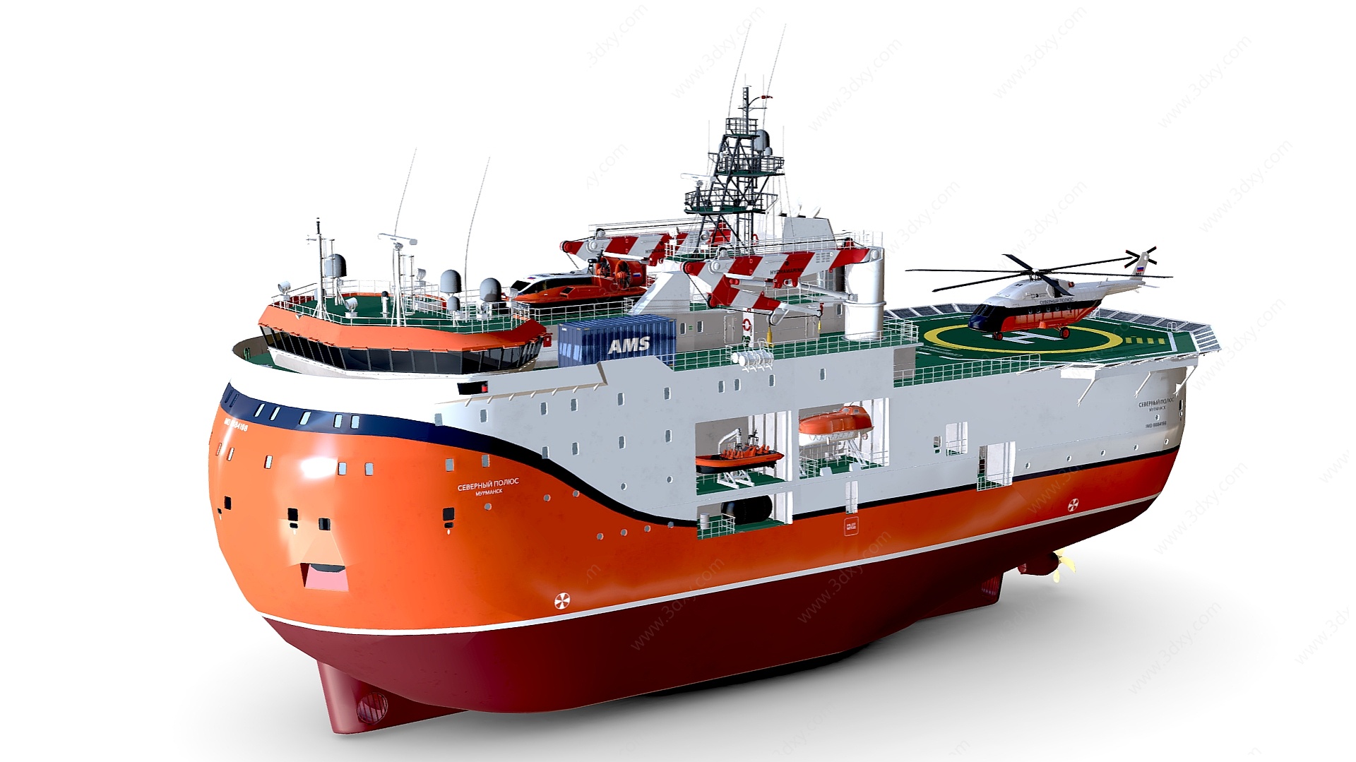 救援船工程船探险船3D模型