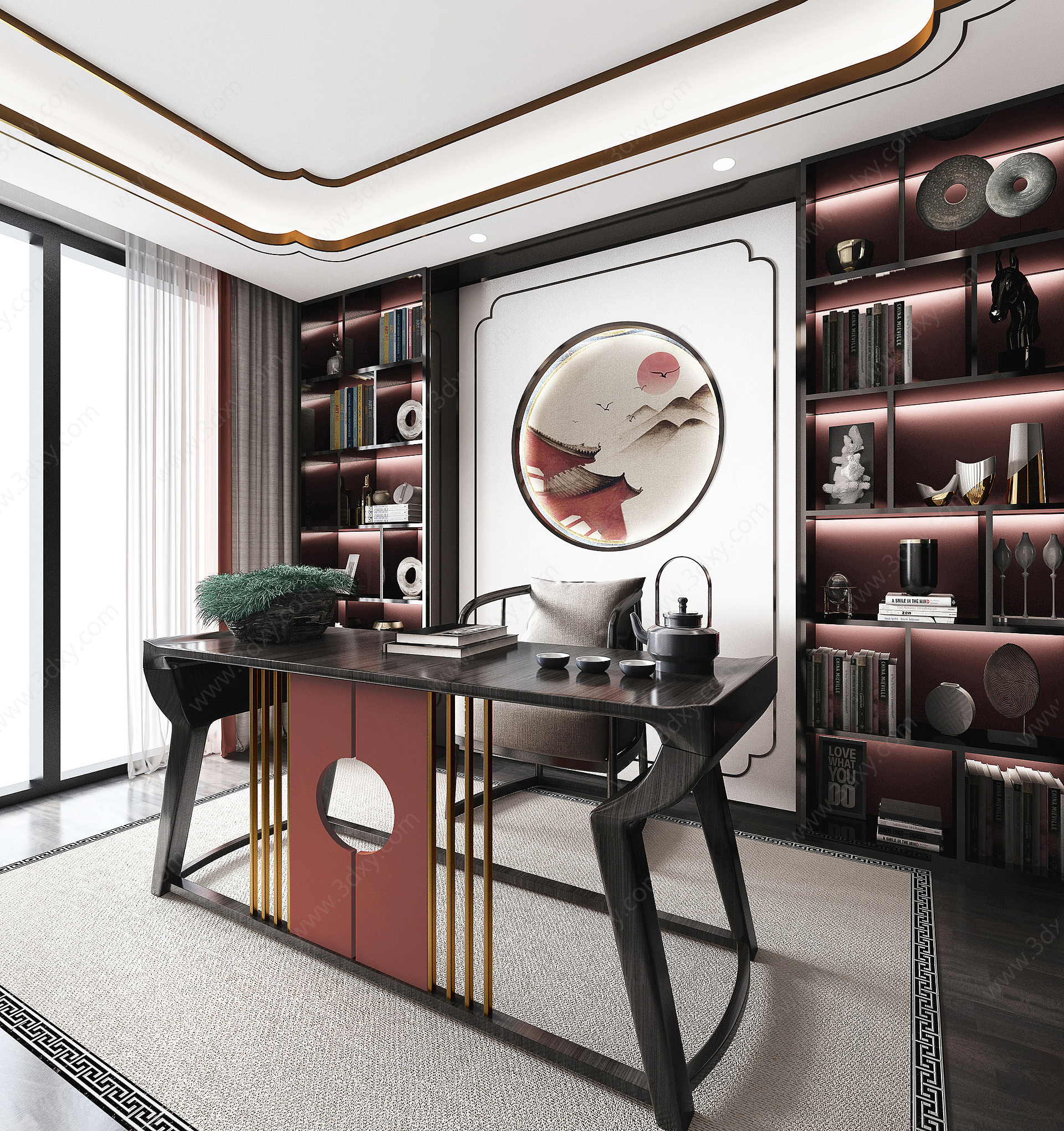 新中式别墅书房3D模型