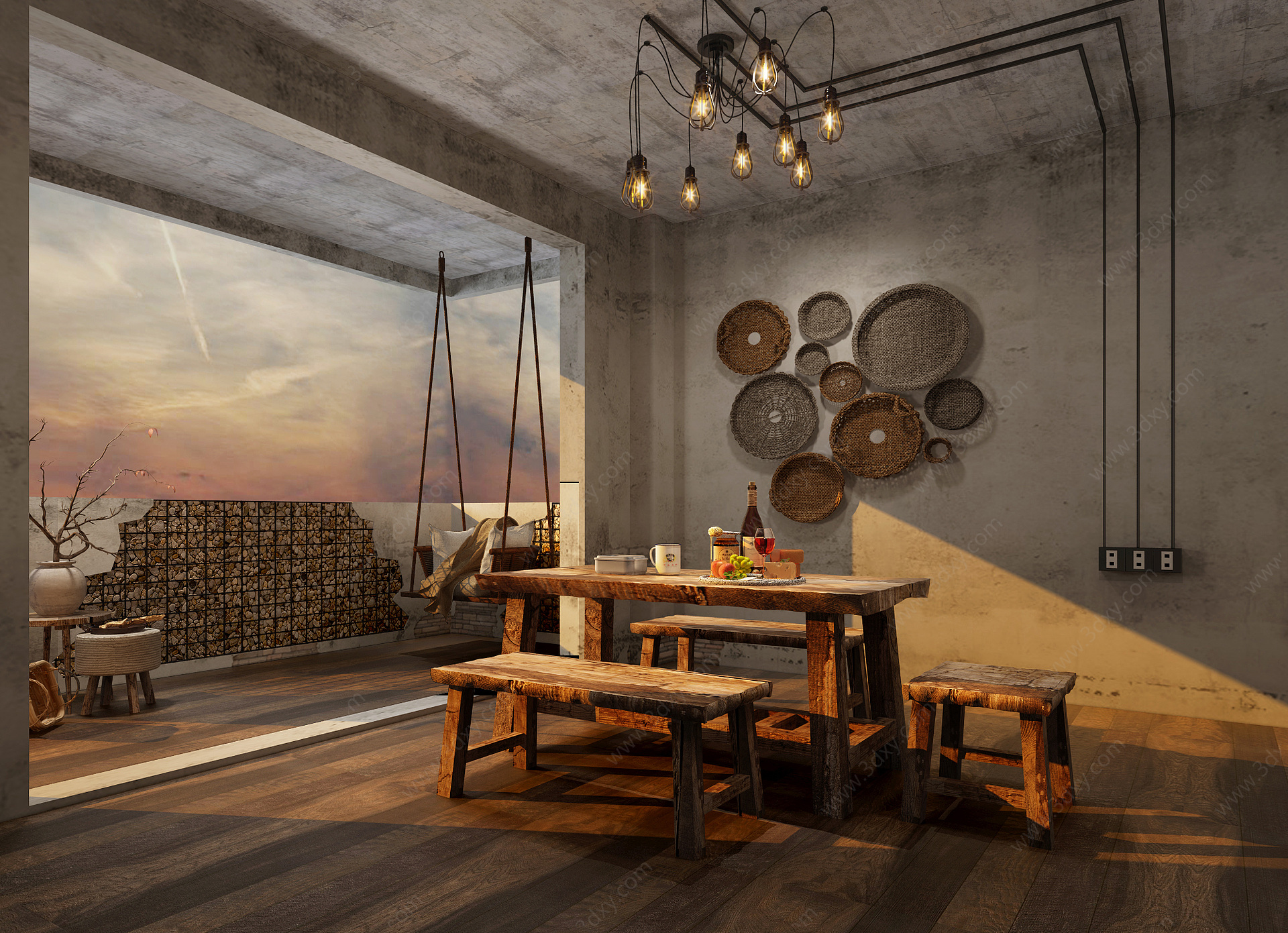 工业风民宿餐厅3D模型
