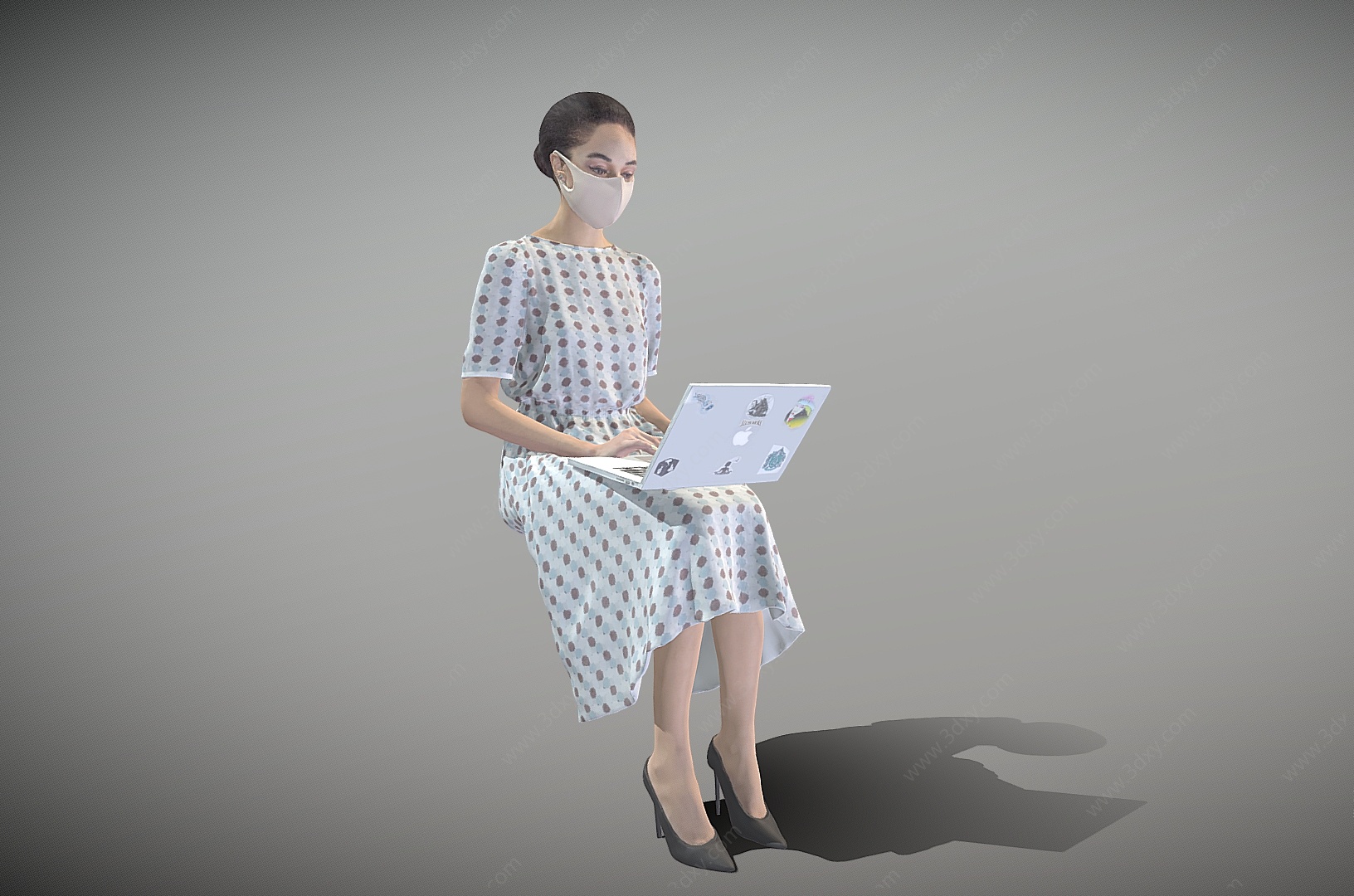 玩电脑的女士3D模型