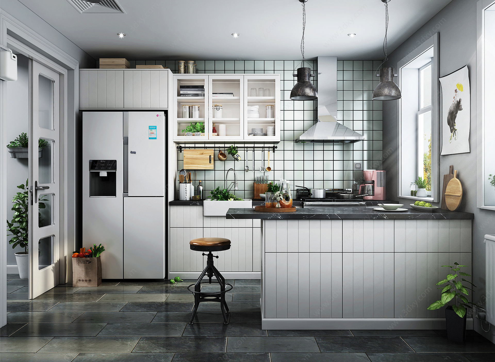 现代宜家风格厨房橱柜3D模型