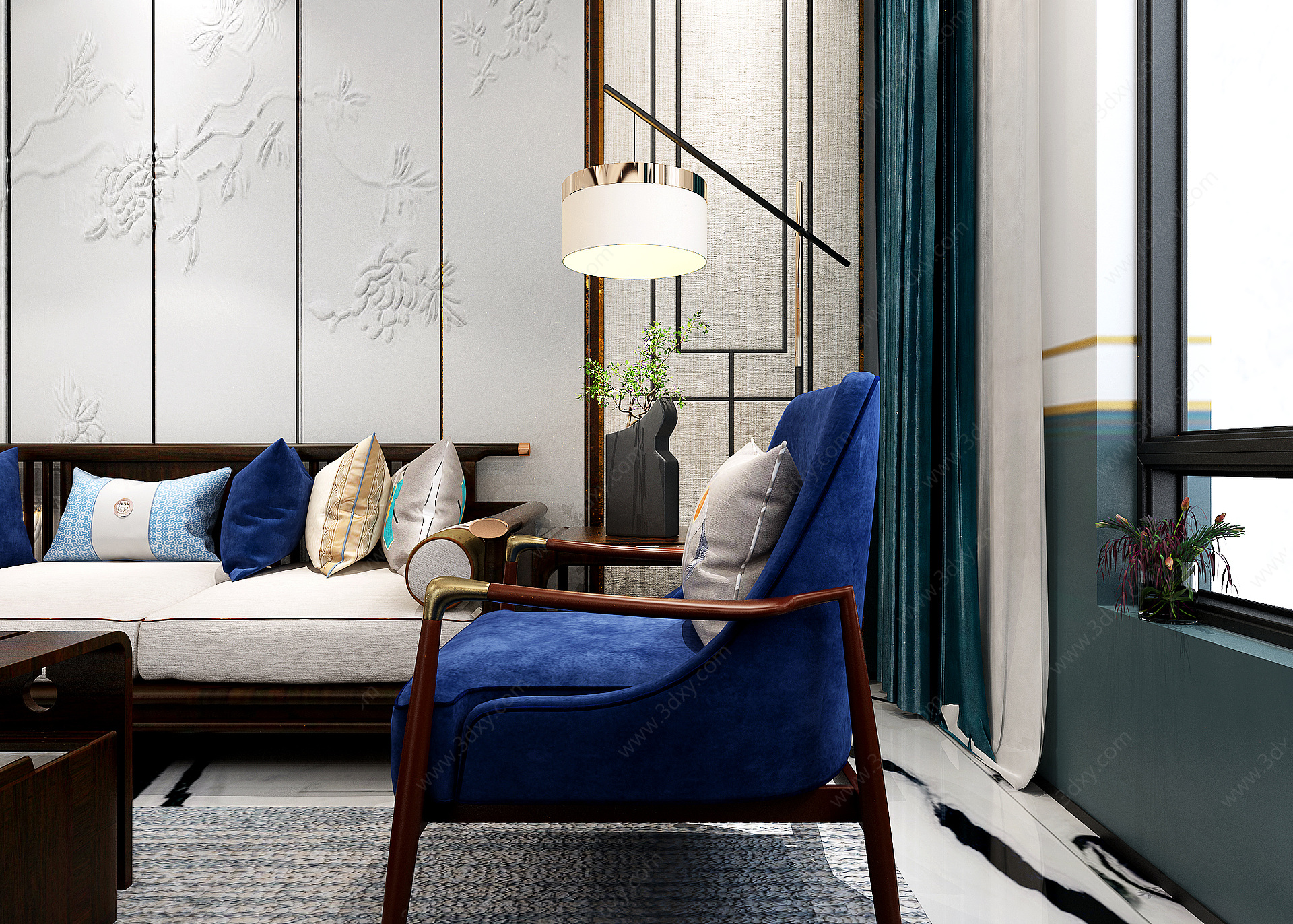 新中式客厅沙发落地灯3D模型