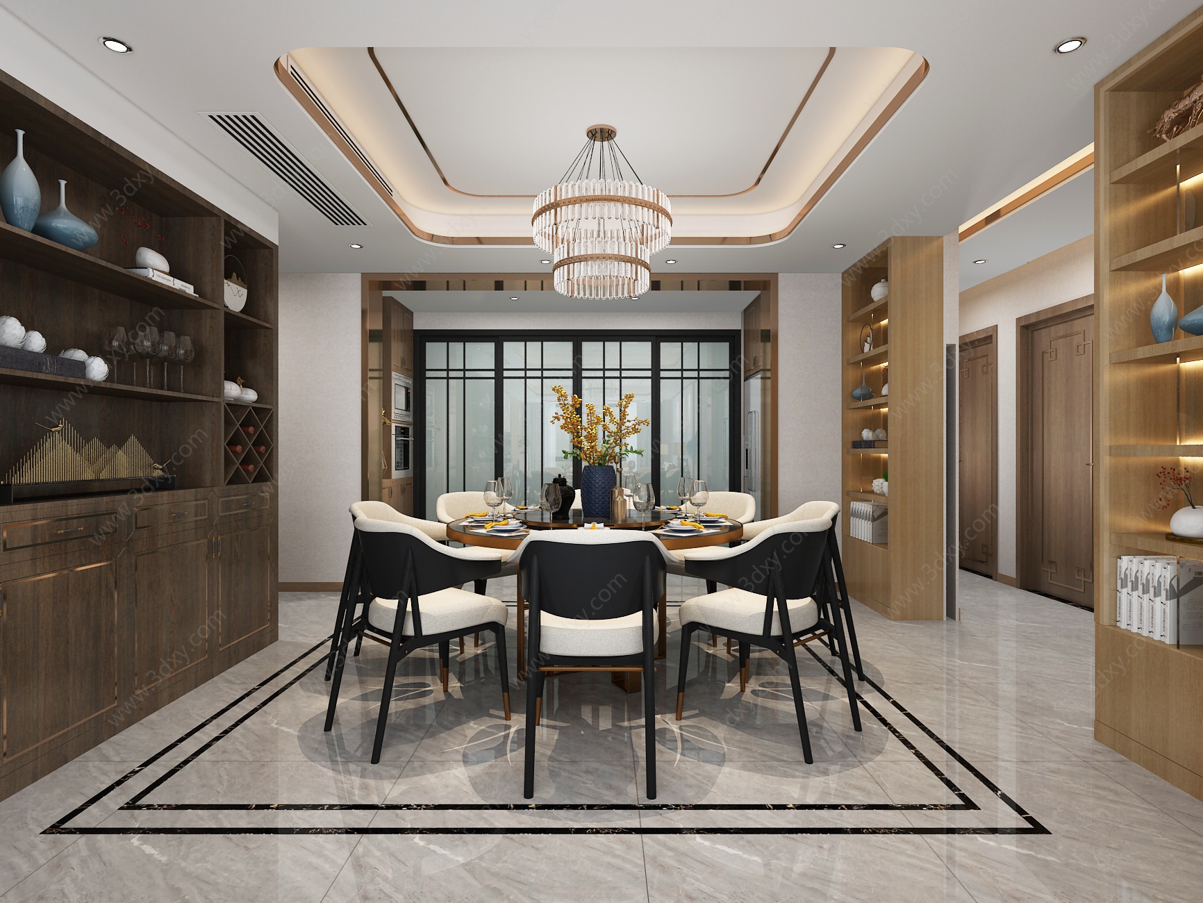 新中式客厅餐厅3D模型