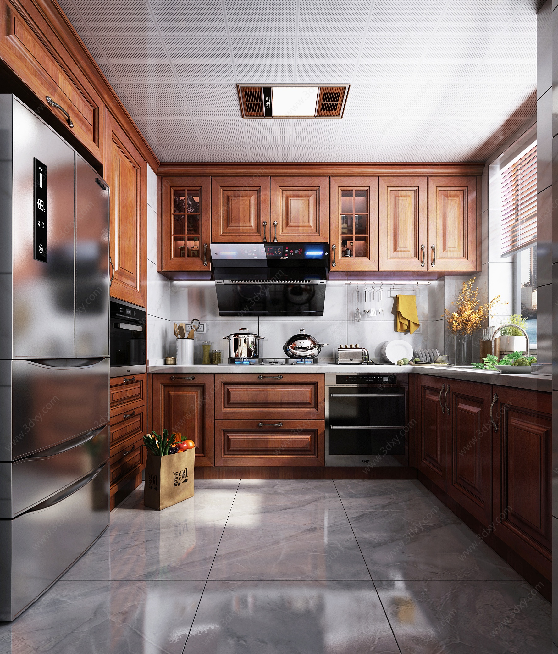 美式风格厨房橱柜3D模型
