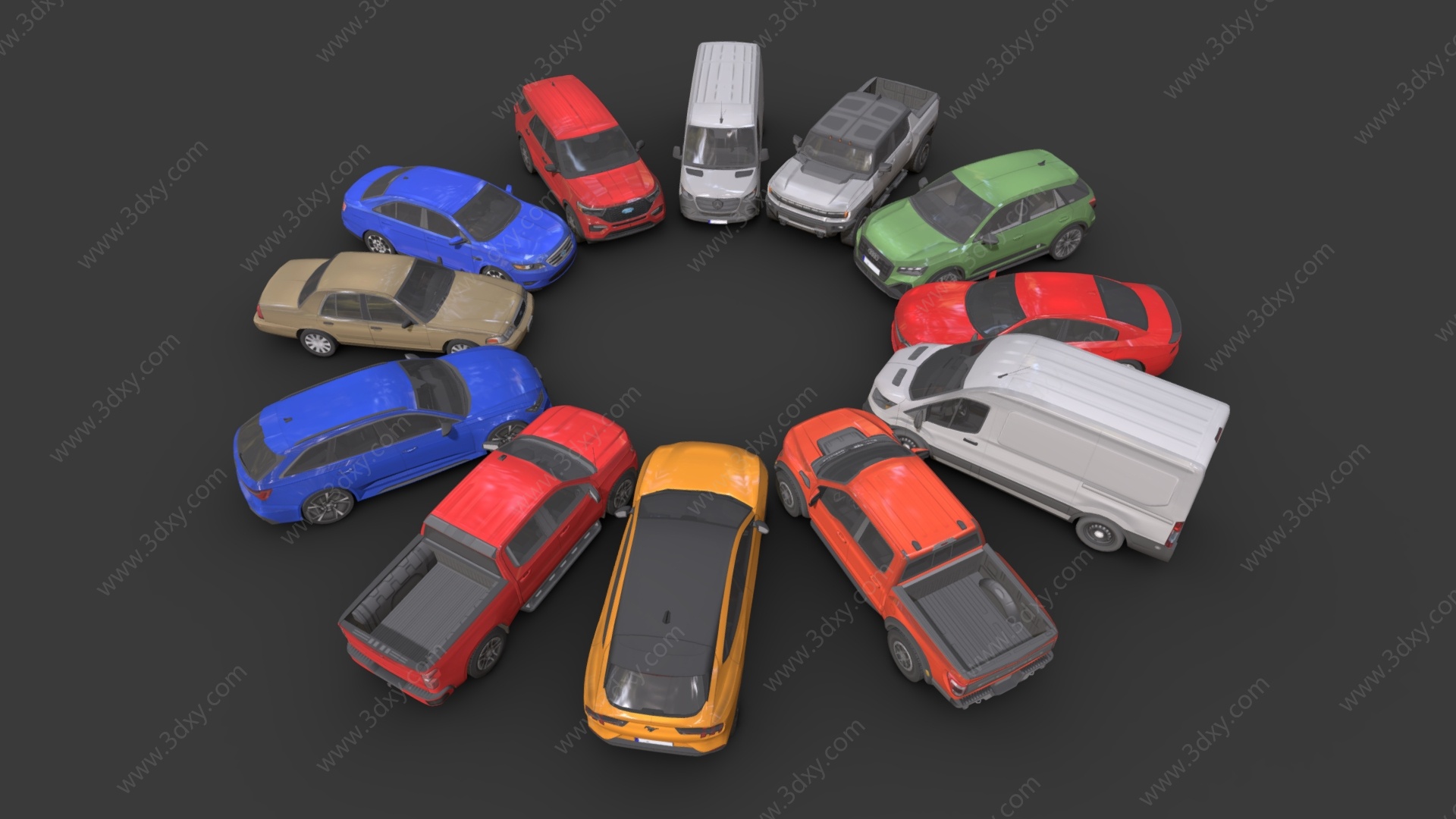 轿车汽车交通工具组合3D模型